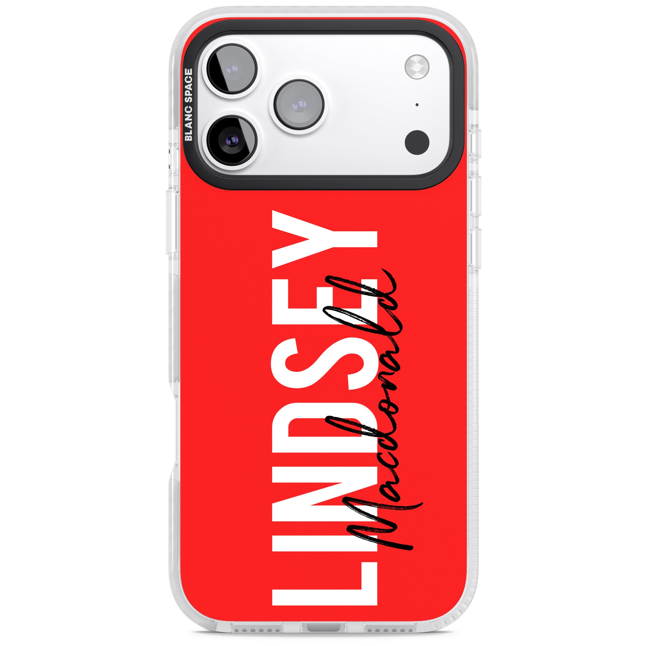 Personalised Bold Name: Red iPhone 17 Pro Max Impact Clear Phone Case