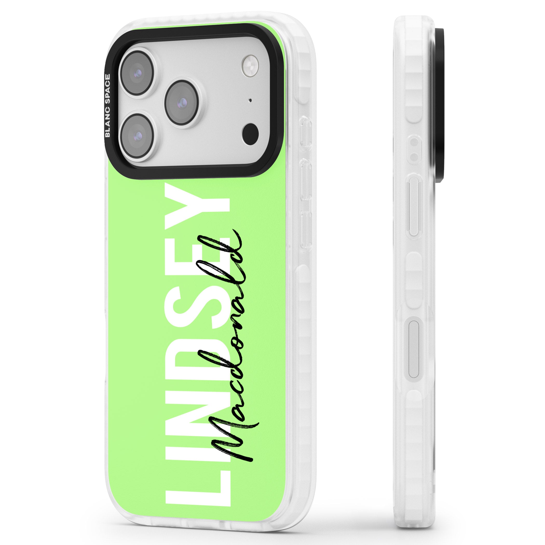 Personalised Bold Name: Lime iPhone 17 Pro Impact Clear Phone Case Side Profile