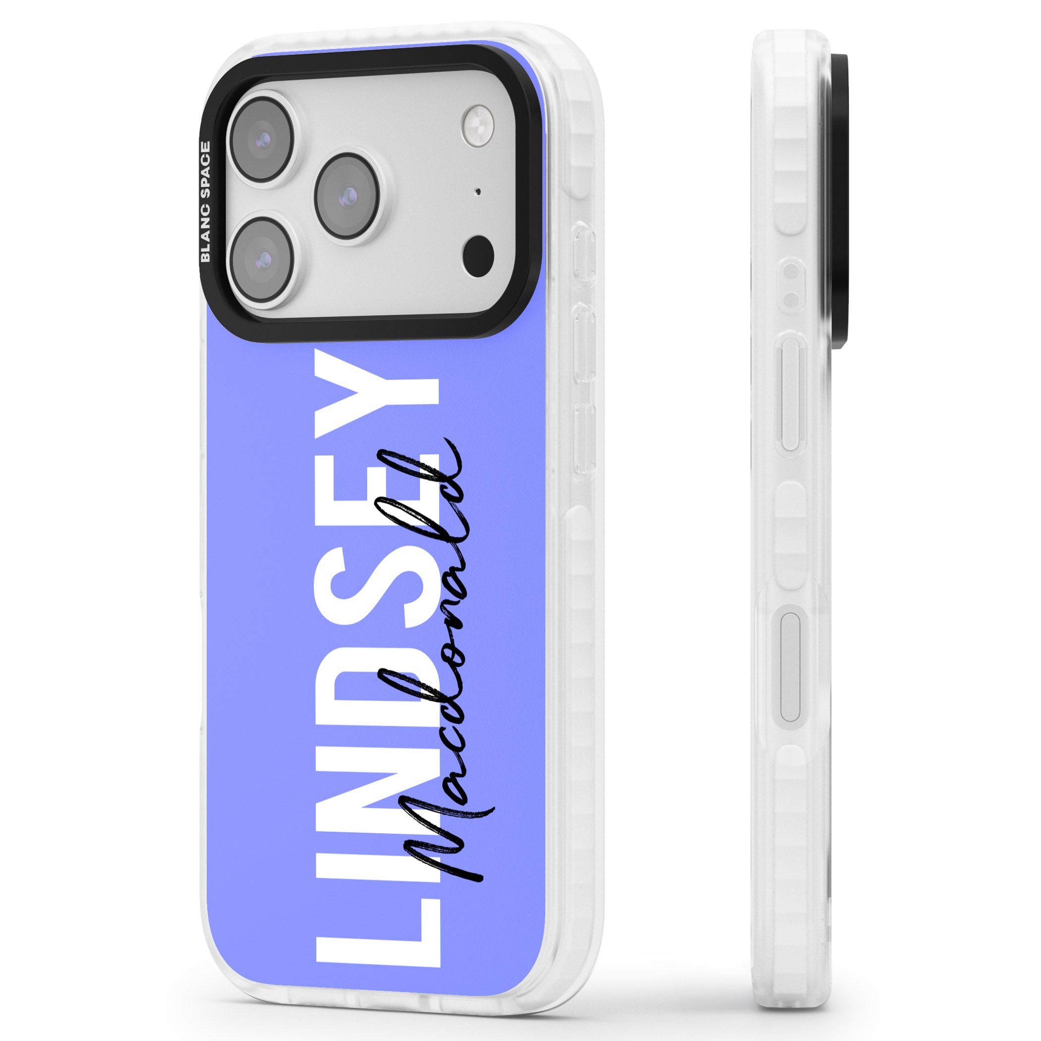 Personalised Bold Name: Purple iPhone 17 Pro Impact Clear Phone Case Side Profile