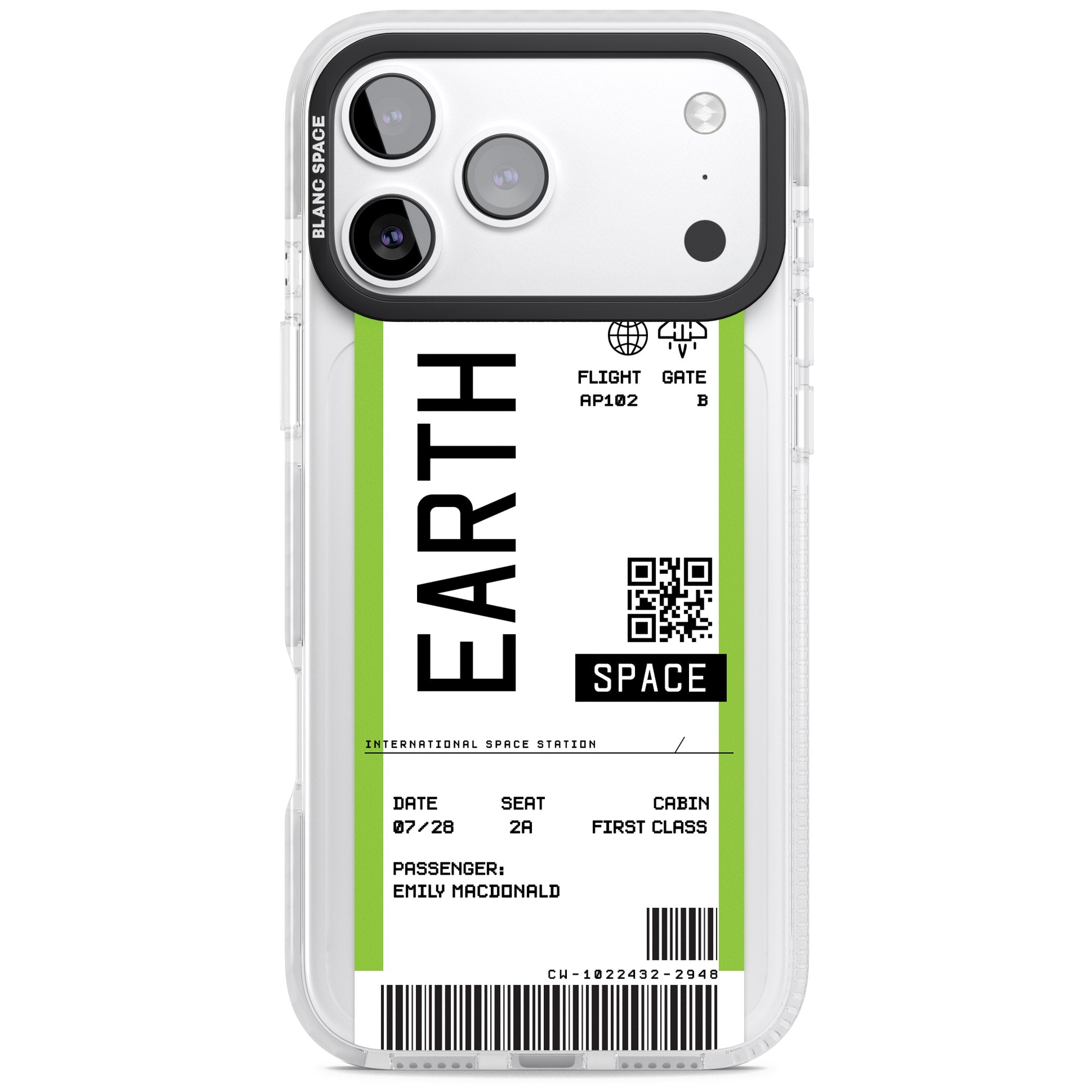 Personalised Earth Travel Ticket iPhone 17 Pro Impact Clear Phone Case