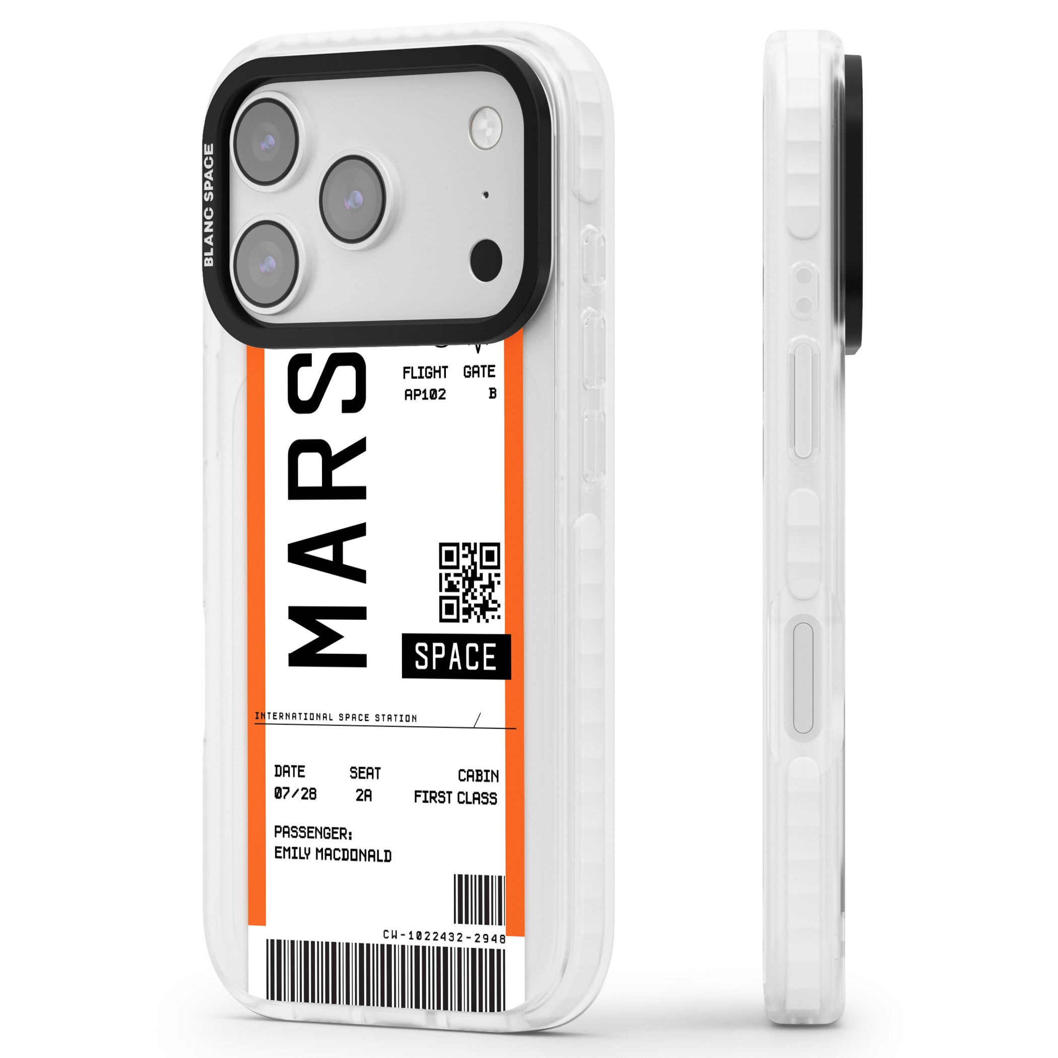Personalised Mars Travel Ticket iPhone 17 Pro Impact Clear Phone Case Side Profile