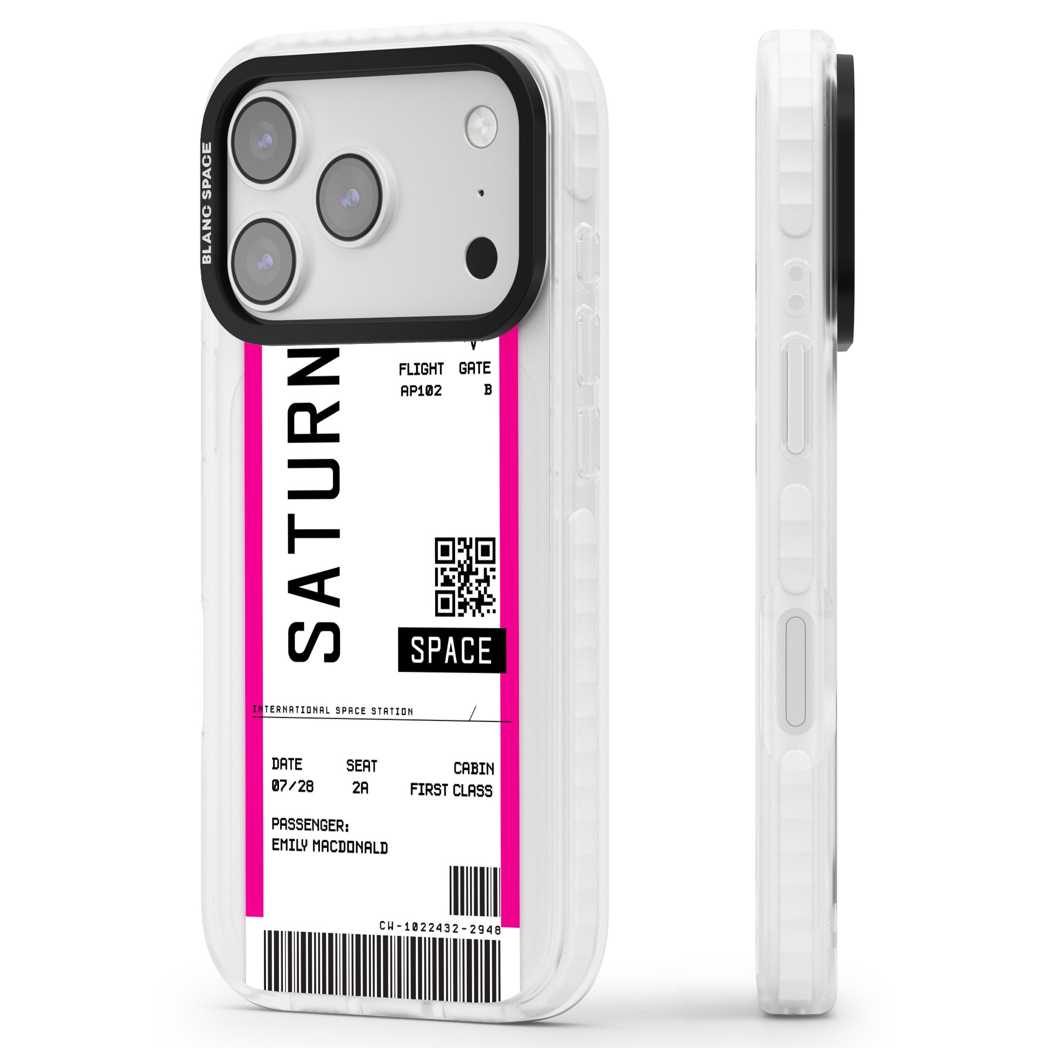 Personalised Saturn Travel Ticket iPhone 17 Pro Impact Clear Phone Case Side Profile