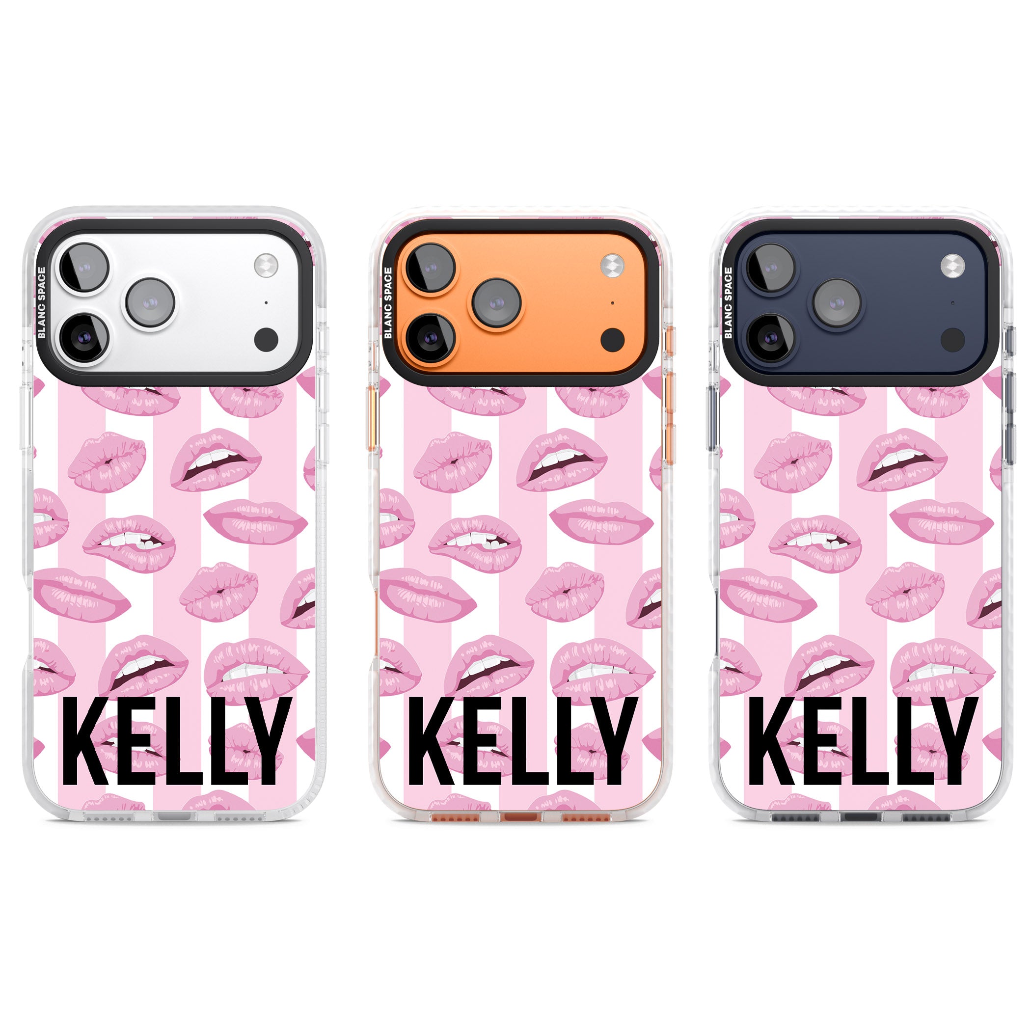 Personalised Pink Stripes & Lips iPhone 17 Pro Impact Clear Phone Case APT Impact Protection
