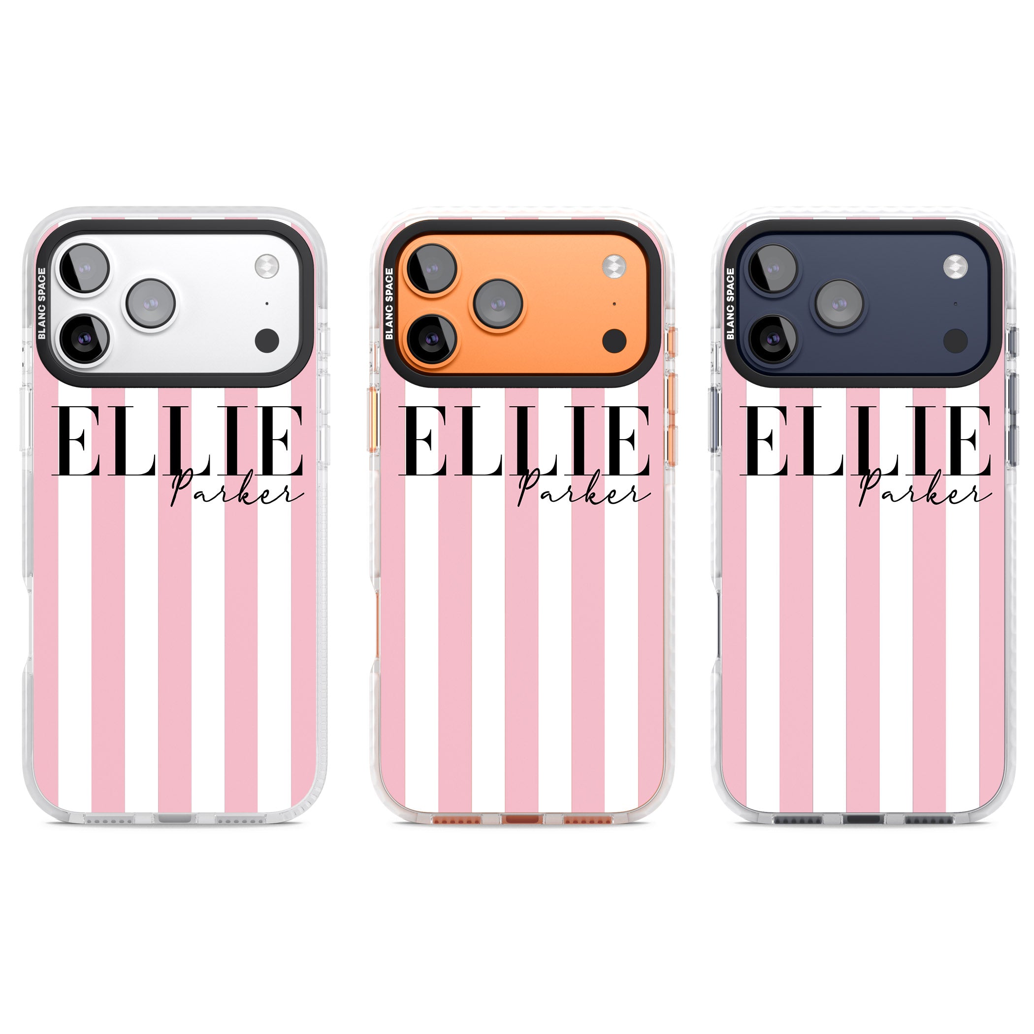Personalised Pink Stripes iPhone 17 Pro Impact Clear Phone Case APT Impact Protection
