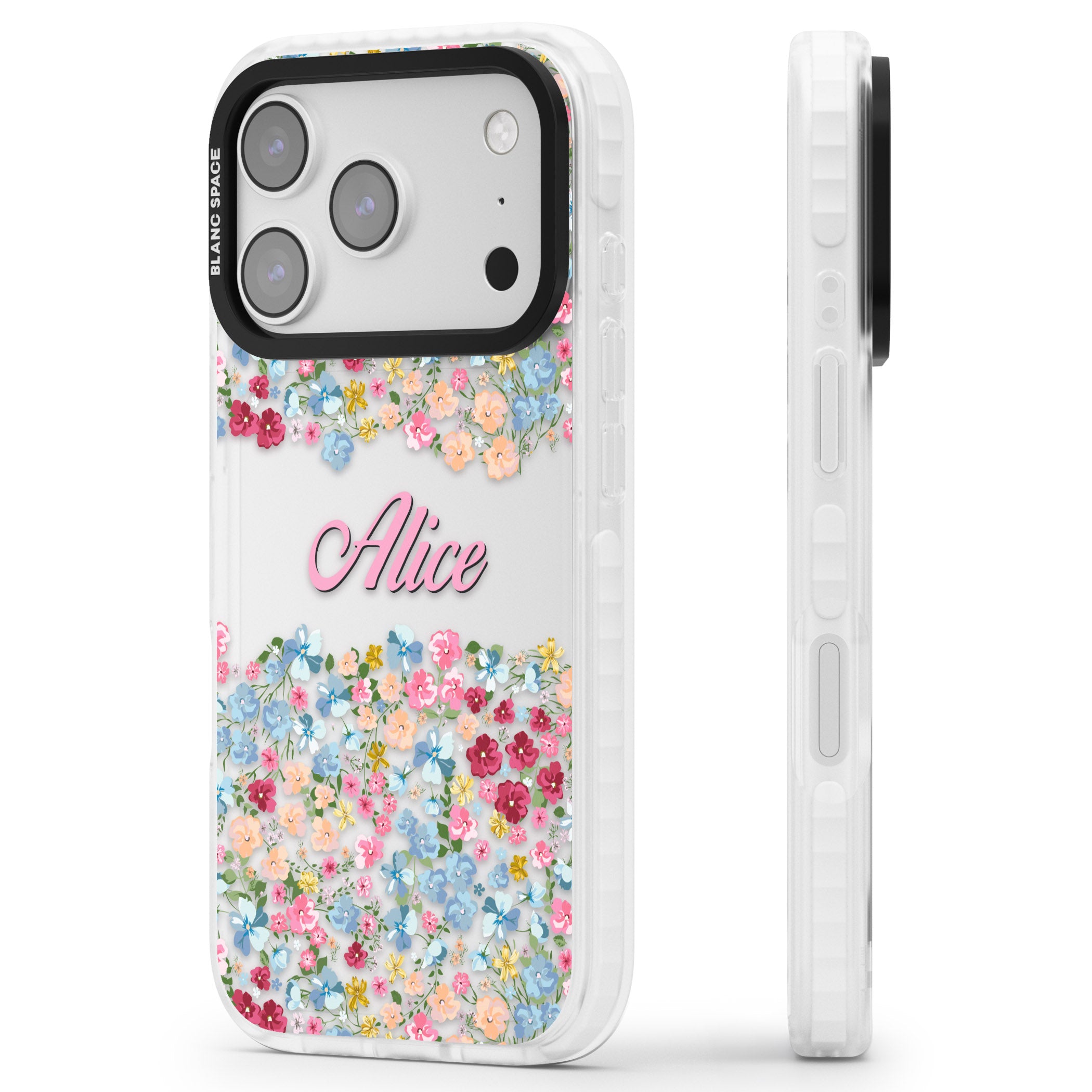 Personalised Venetian Meadow iPhone 17 Pro Impact Clear Phone Case Side Profile