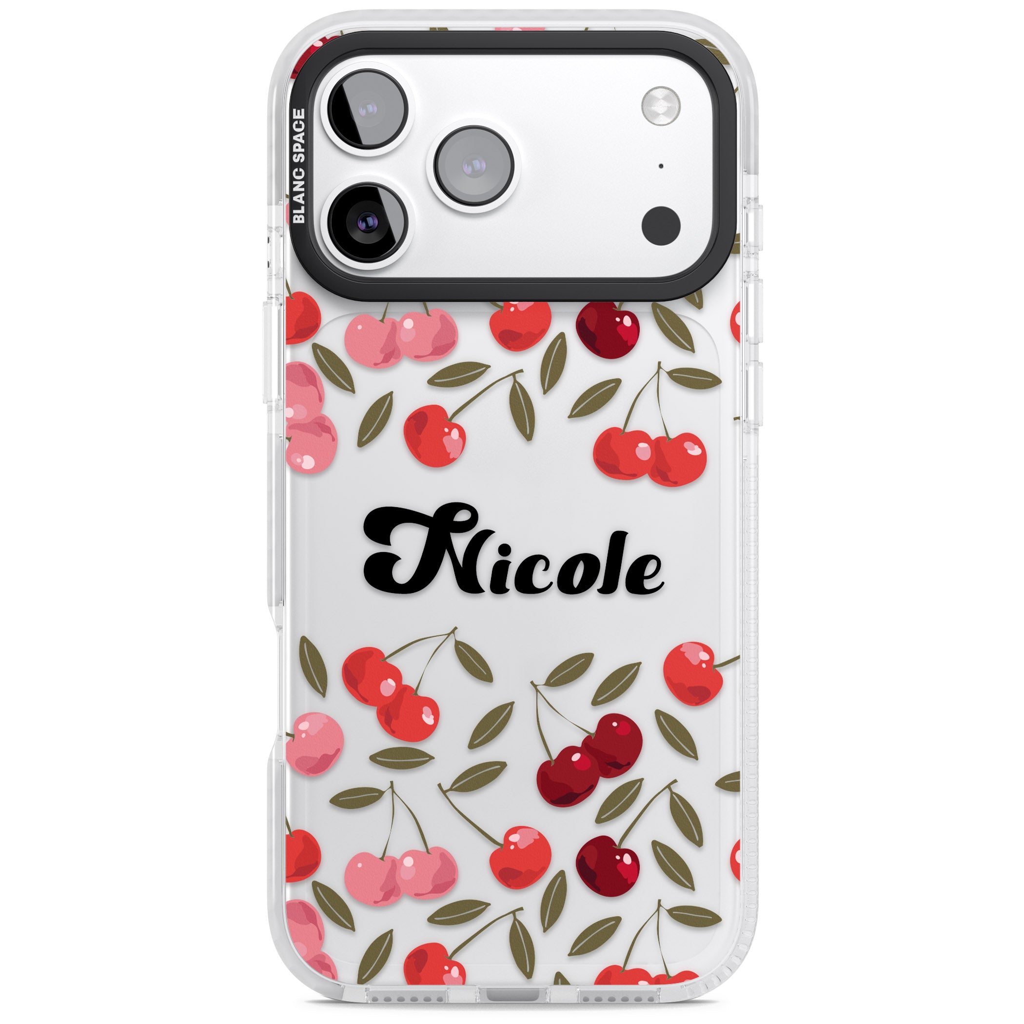 Personalised Cherry Pattern iPhone 17 Pro Impact Clear Phone Case