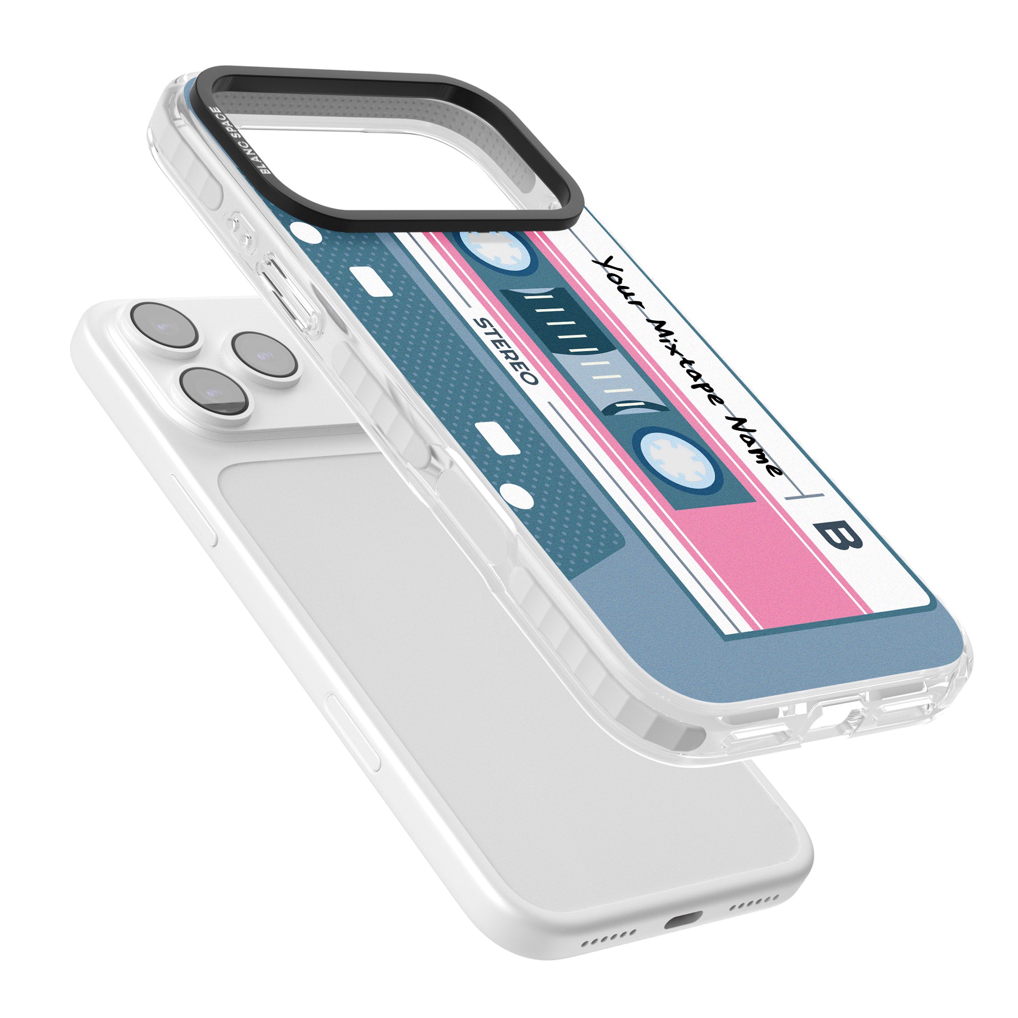 Personalised Retro Cassette Mixtape iPhone 17 Pro Impact Clear Phone Case Colours