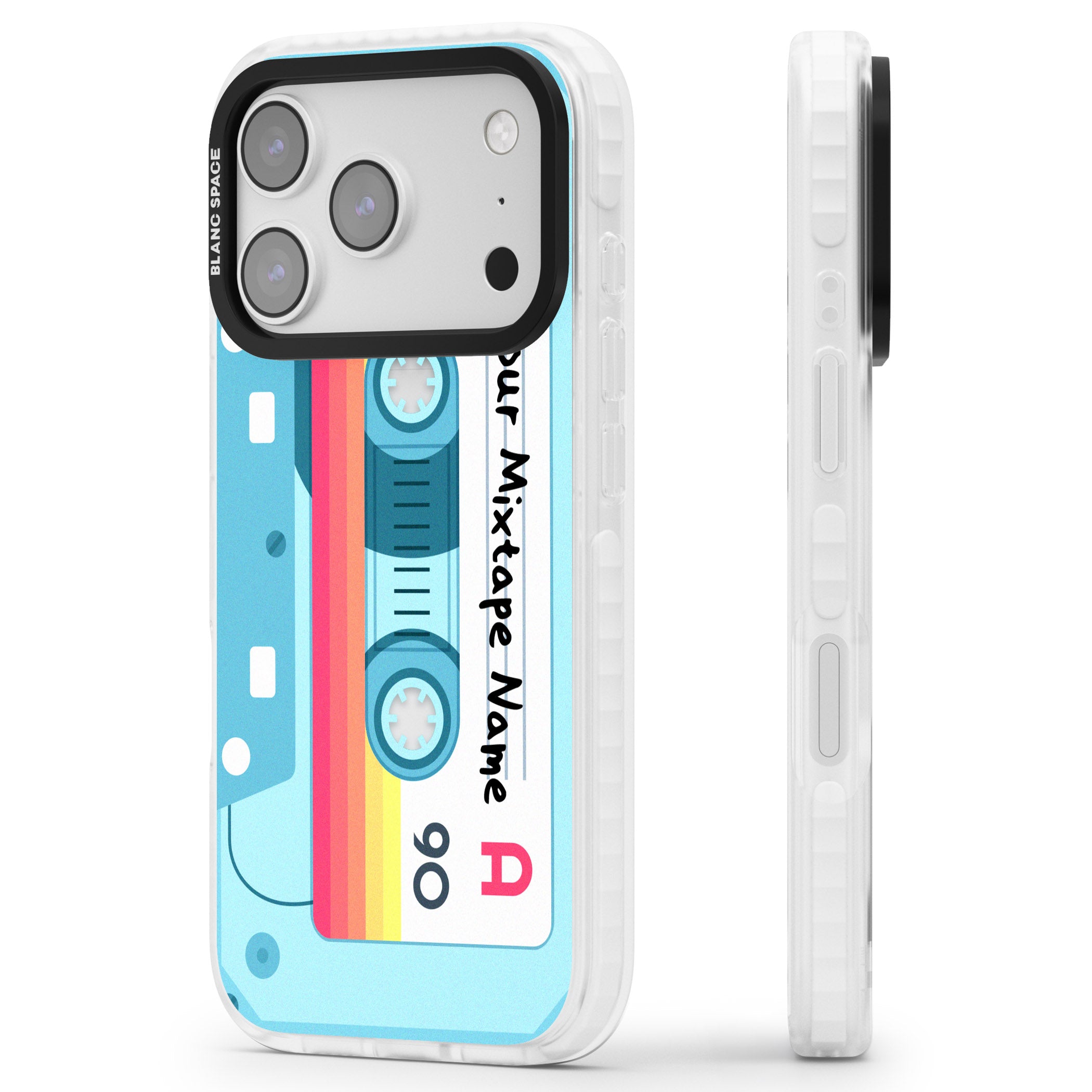 Personalised Retro Mixtape Sporty iPhone 17 Pro Impact Clear Phone Case Side Profile