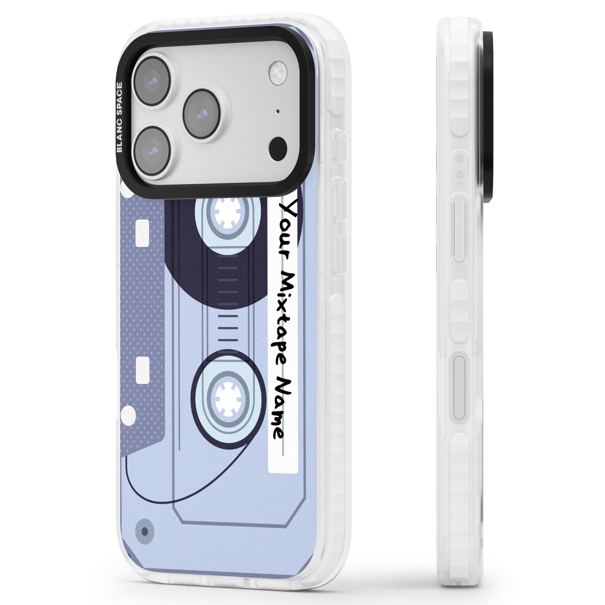 Personalised Retro Mixtape Industrial iPhone 17 Pro Impact Clear Phone Case Side Profile