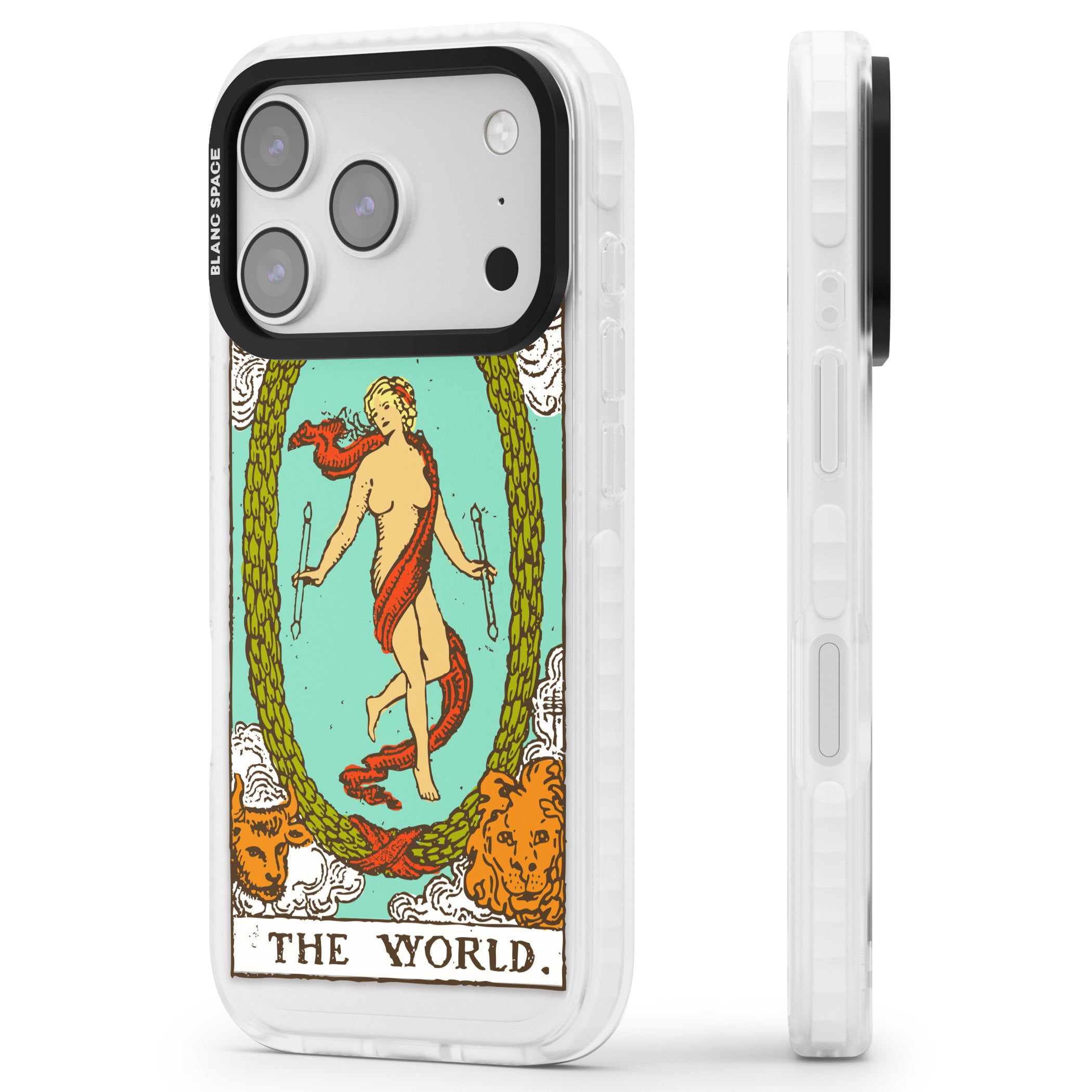 Personalised The World Tarot Card (Color) iPhone 17 Pro Impact Clear Phone Case Side Profile