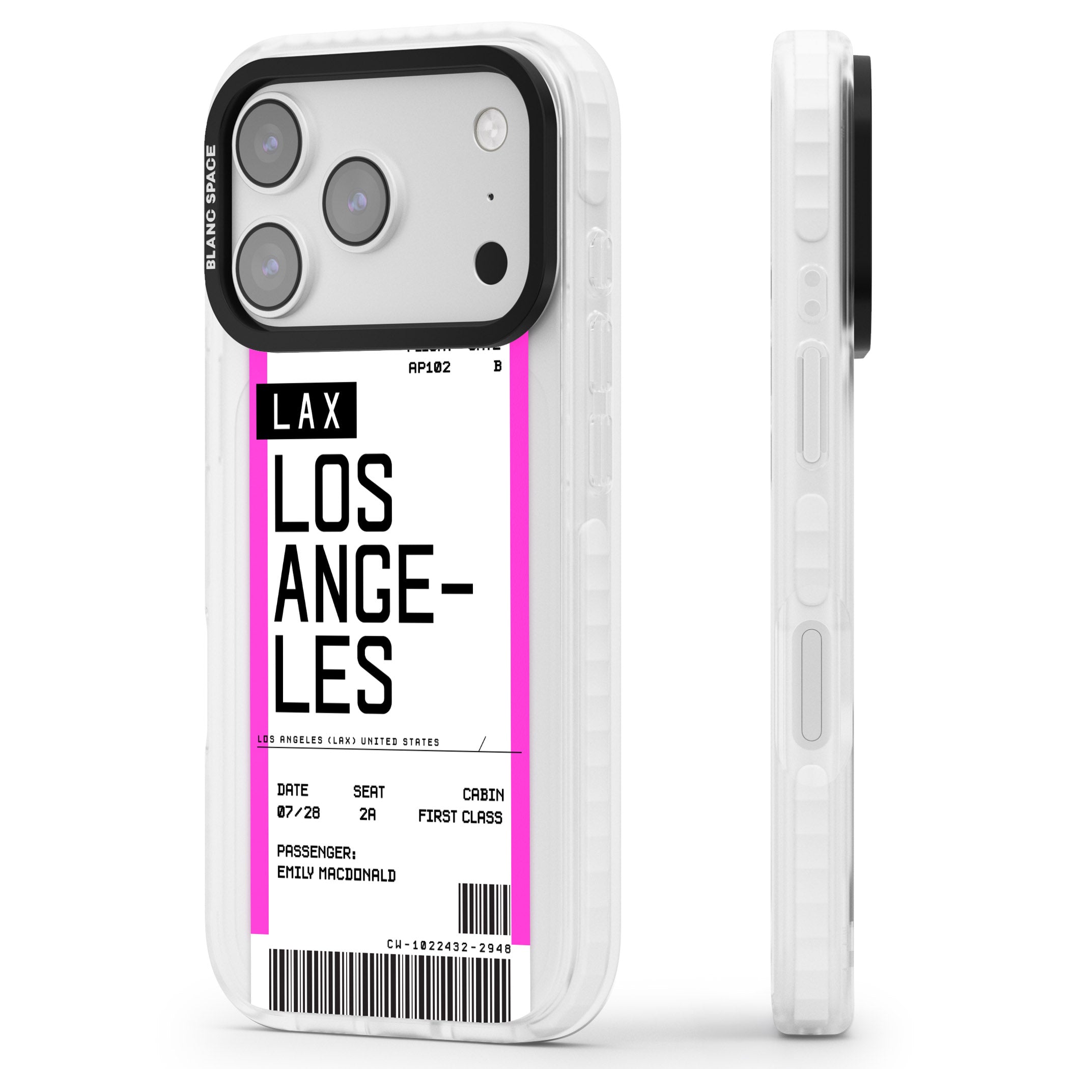 Personalised Los Angeles Boarding Pass iPhone 17 Pro Max Impact Clear Phone Case Side Profile