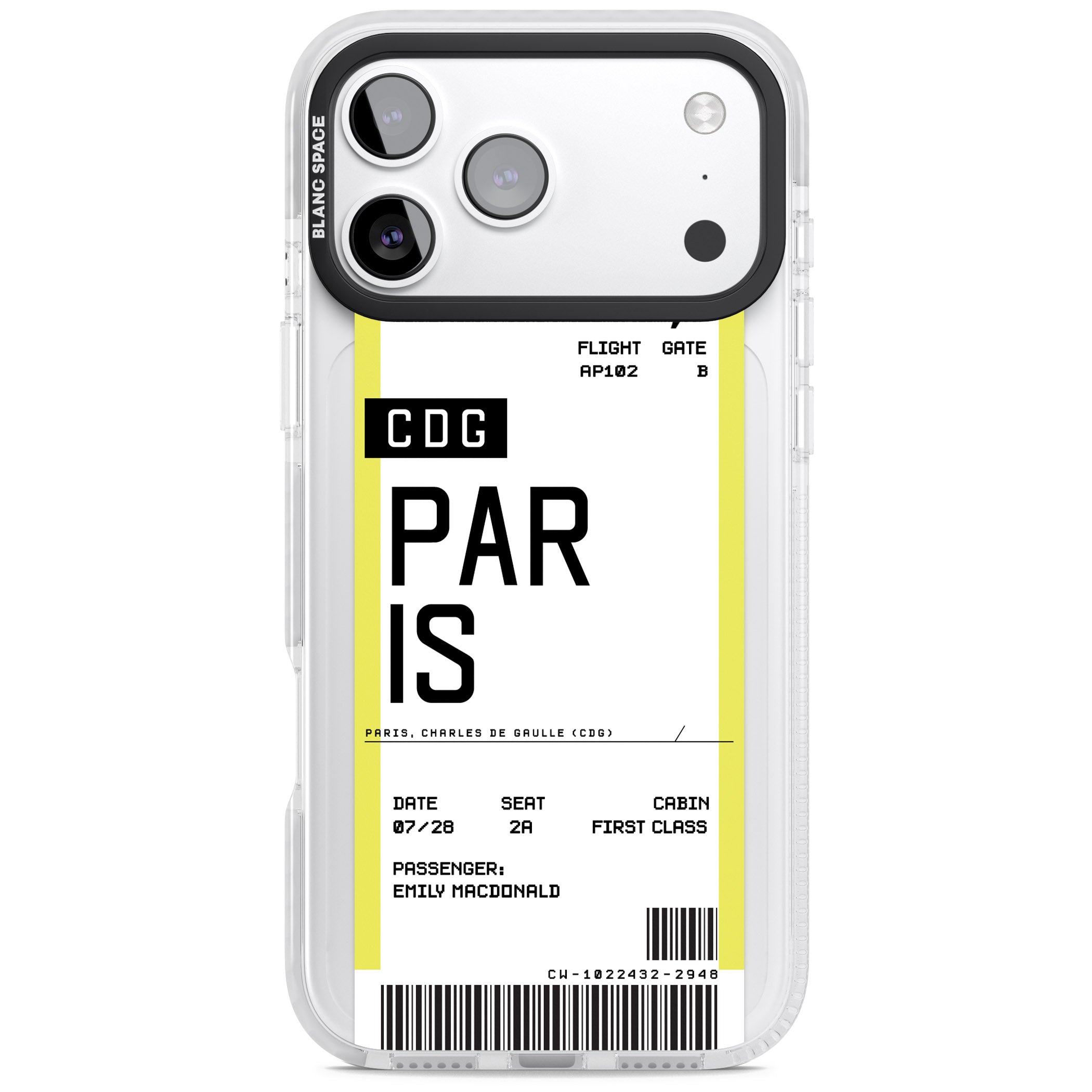 Personalised Paris Boarding Pass iPhone 17 Pro Impact Clear Phone Case
