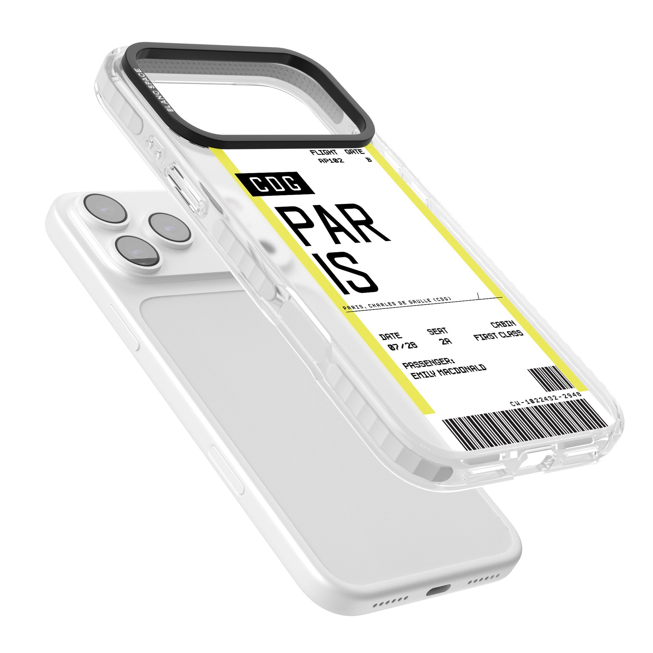 Personalised Paris Boarding Pass iPhone 17 Pro Impact Clear Phone Case Colours