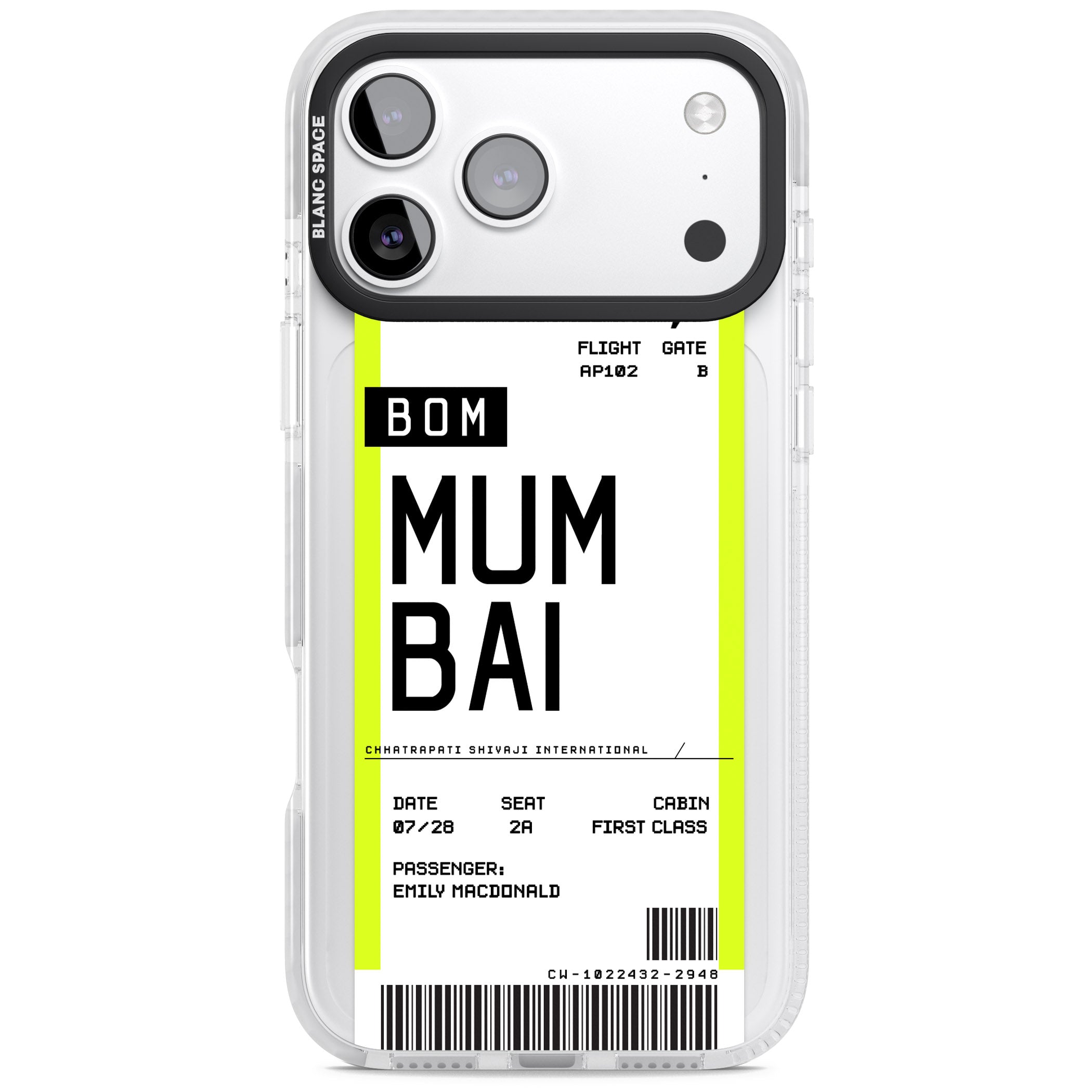 Personalised Mumbai Boarding Pass iPhone 17 Pro Impact Clear Phone Case
