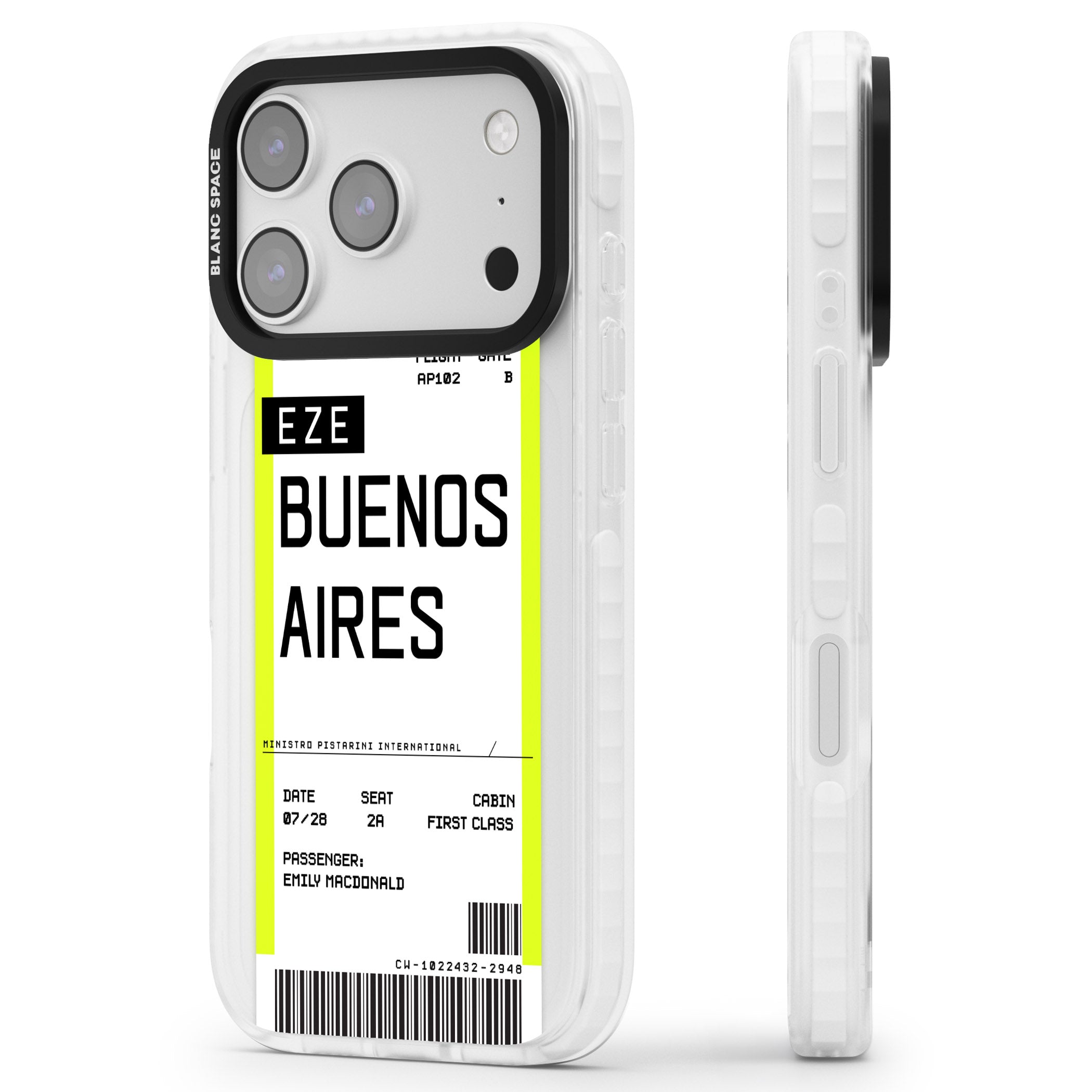 Personalised Buenos Aires Boarding Pass iPhone 17 Pro Impact Clear Phone Case Side Profile