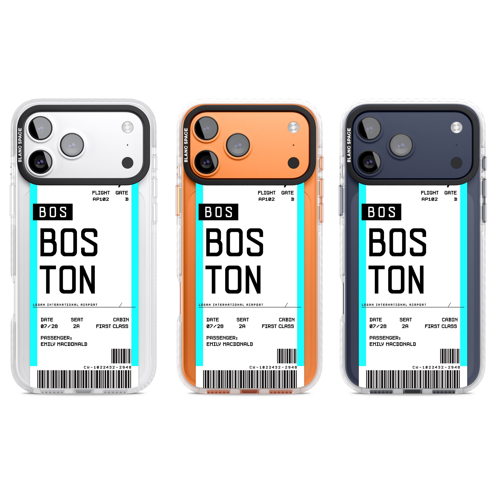 Personalised Boston Boarding Pass iPhone 17 Pro Impact Clear Phone Case APT Impact Protection