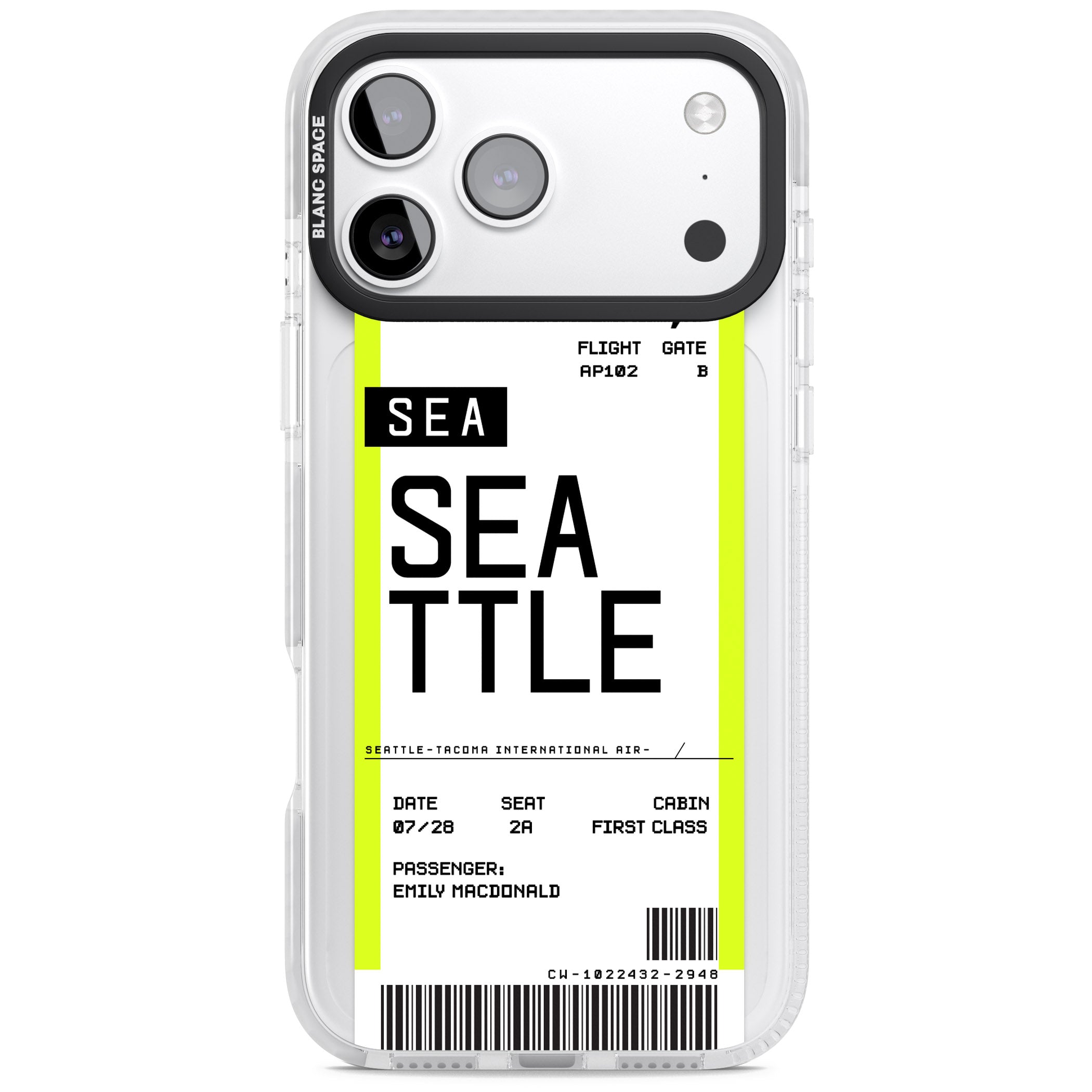 Personalised Seattle Boarding Pass iPhone 17 Pro Impact Clear Phone Case