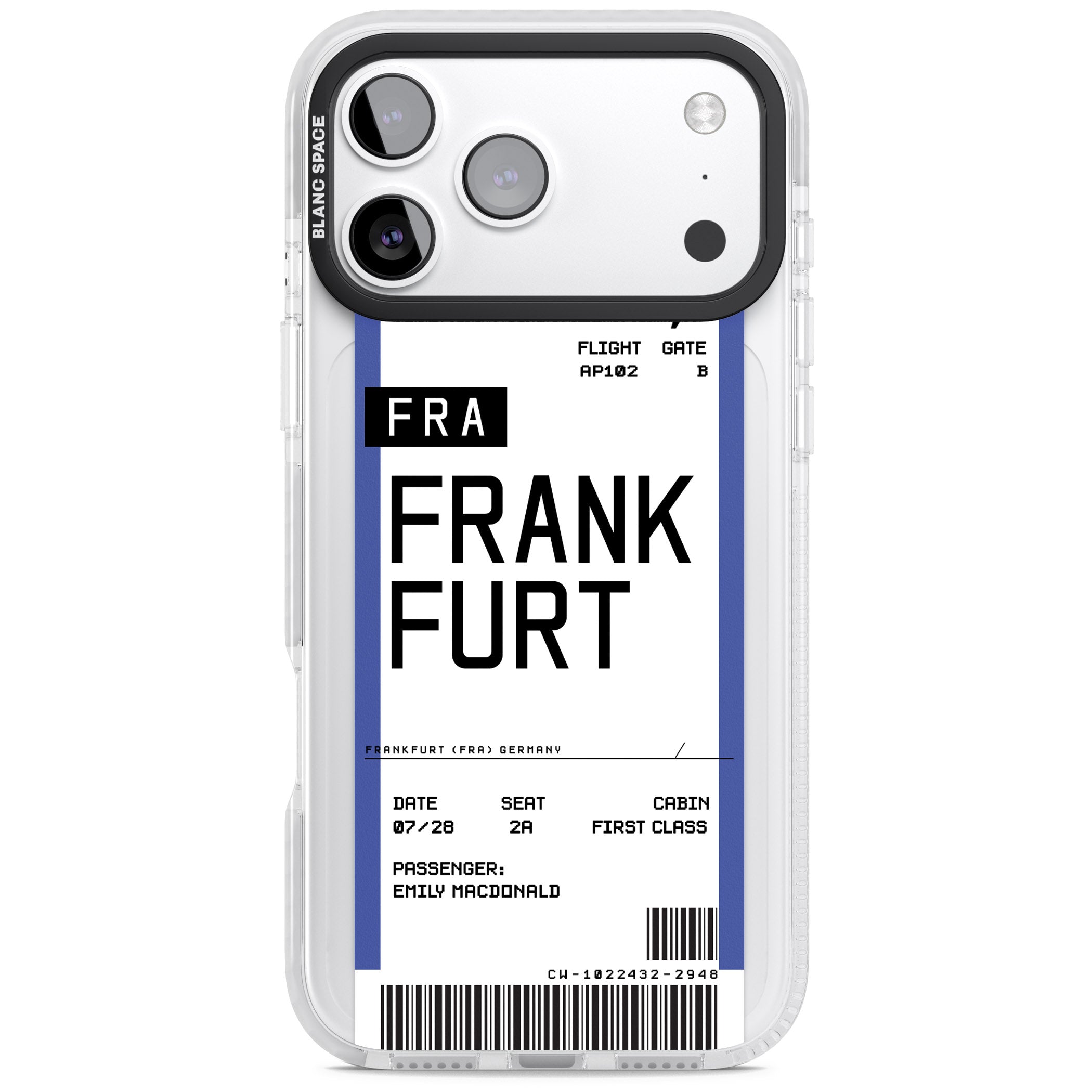 Personalised Frankfurt Boarding Pass iPhone 17 Pro Impact Clear Phone Case