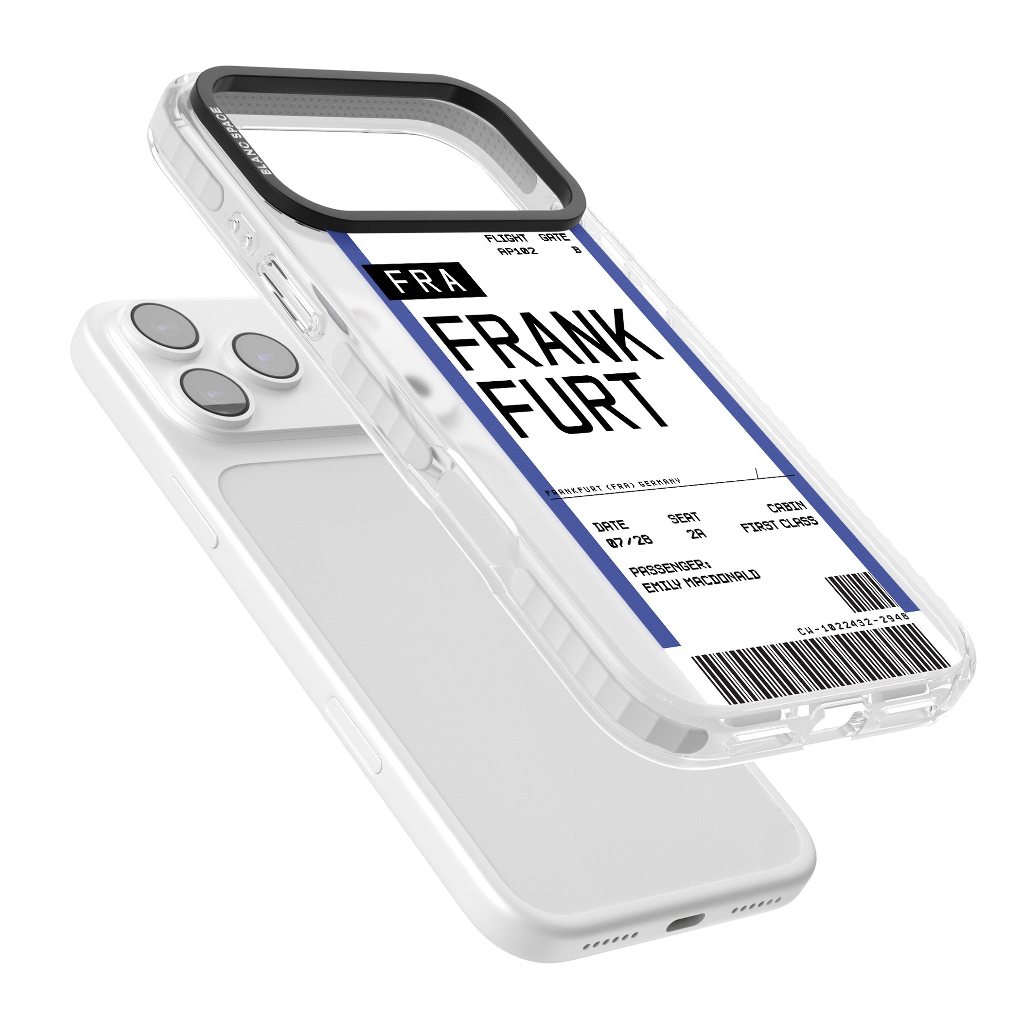 Personalised Frankfurt Boarding Pass iPhone 17 Pro Impact Clear Phone Case Colours