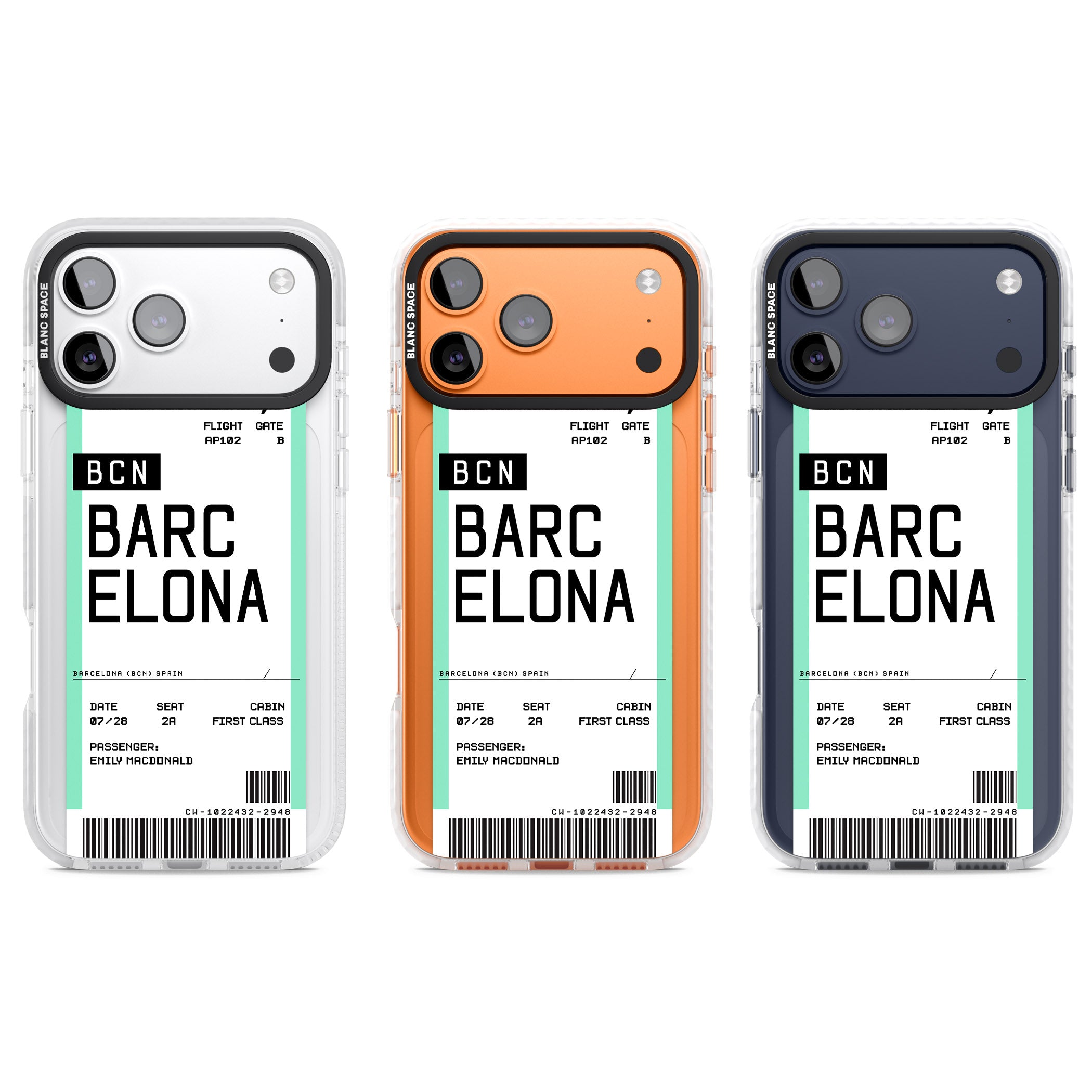 Personalised Barcelona Boarding Pass iPhone 17 Pro Impact Clear Phone Case APT Impact Protection