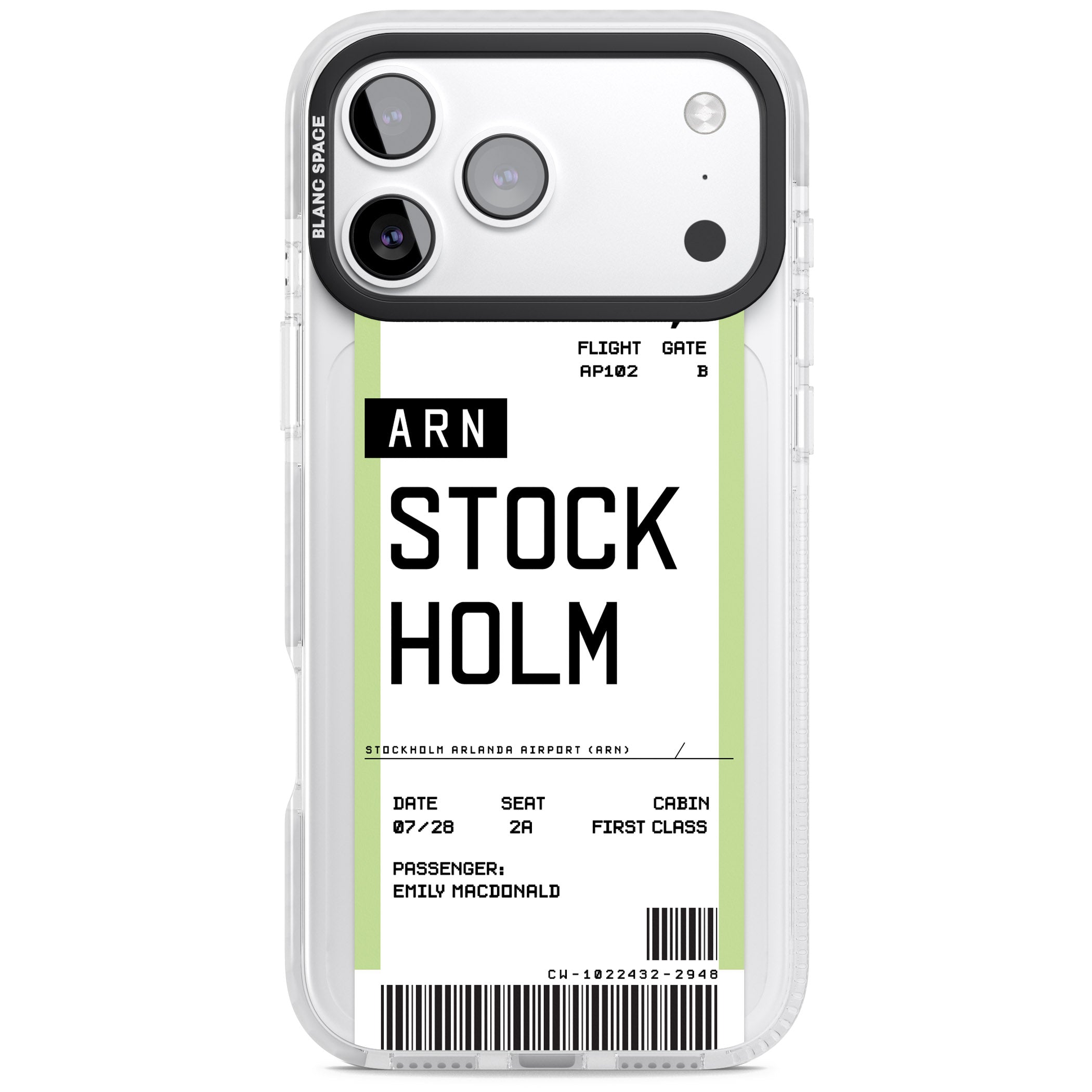 Personalised Stockholm Boarding Pass iPhone 17 Pro Impact Clear Phone Case