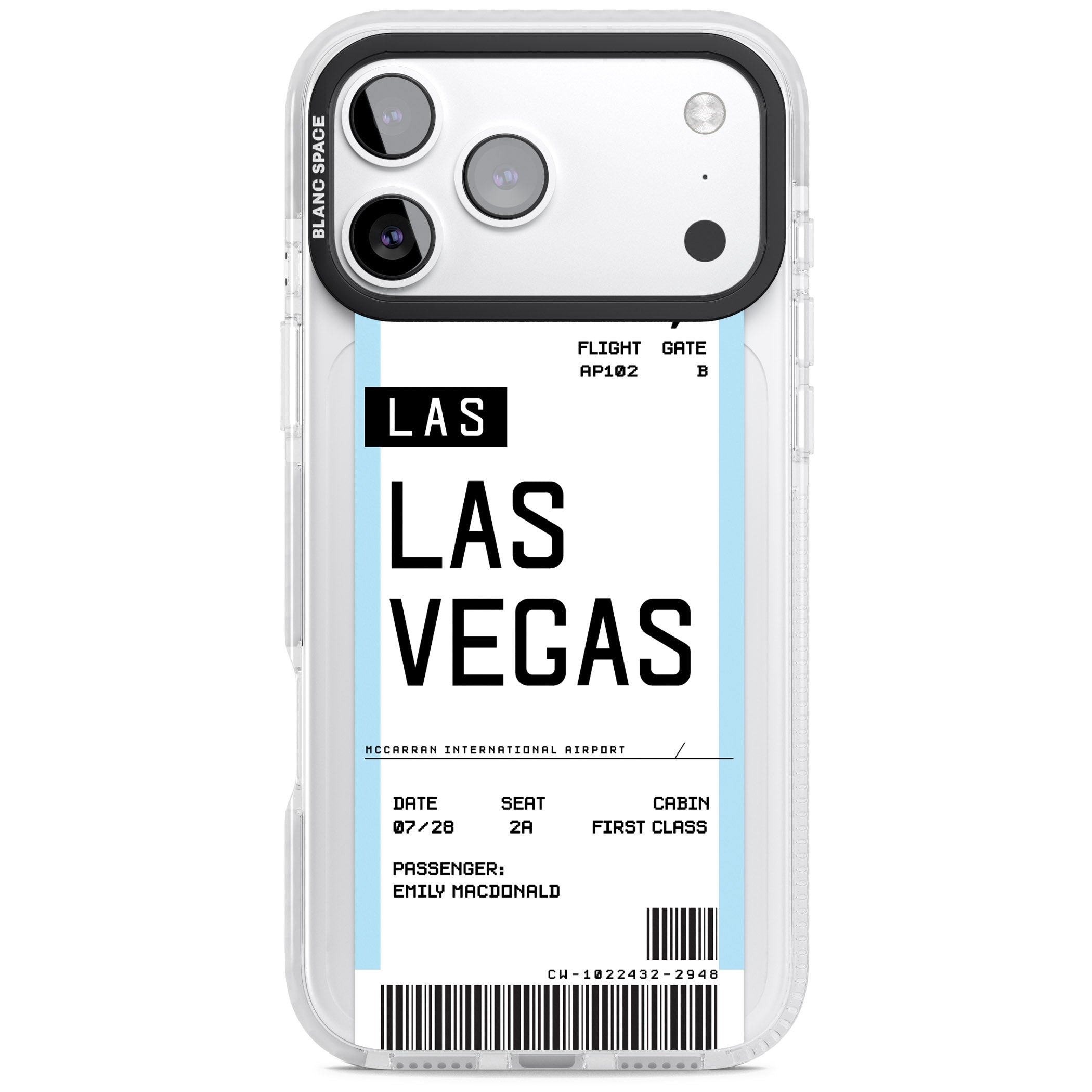 Personalised Las Vegas Boarding Pass iPhone 17 Pro Impact Clear Phone Case