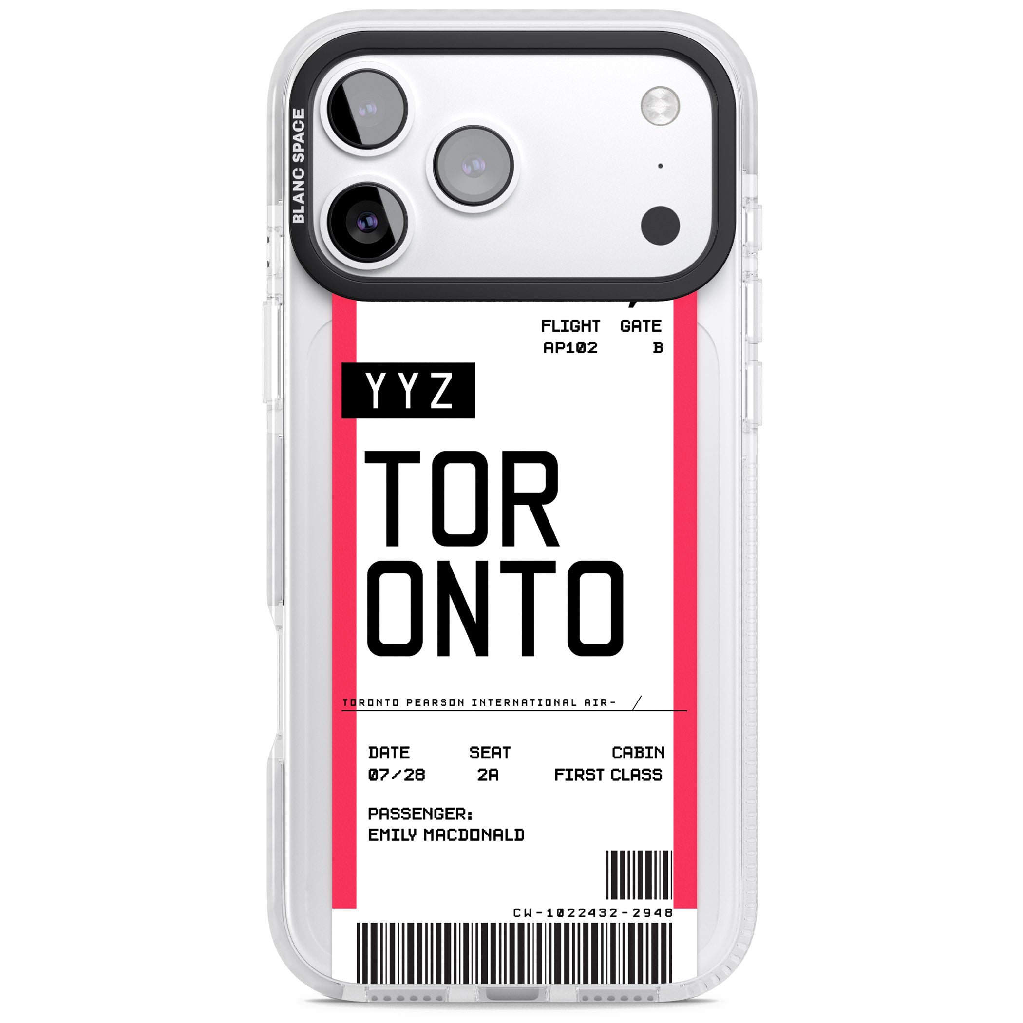Personalised Toronto Boarding Pass iPhone 17 Pro Impact Clear Phone Case