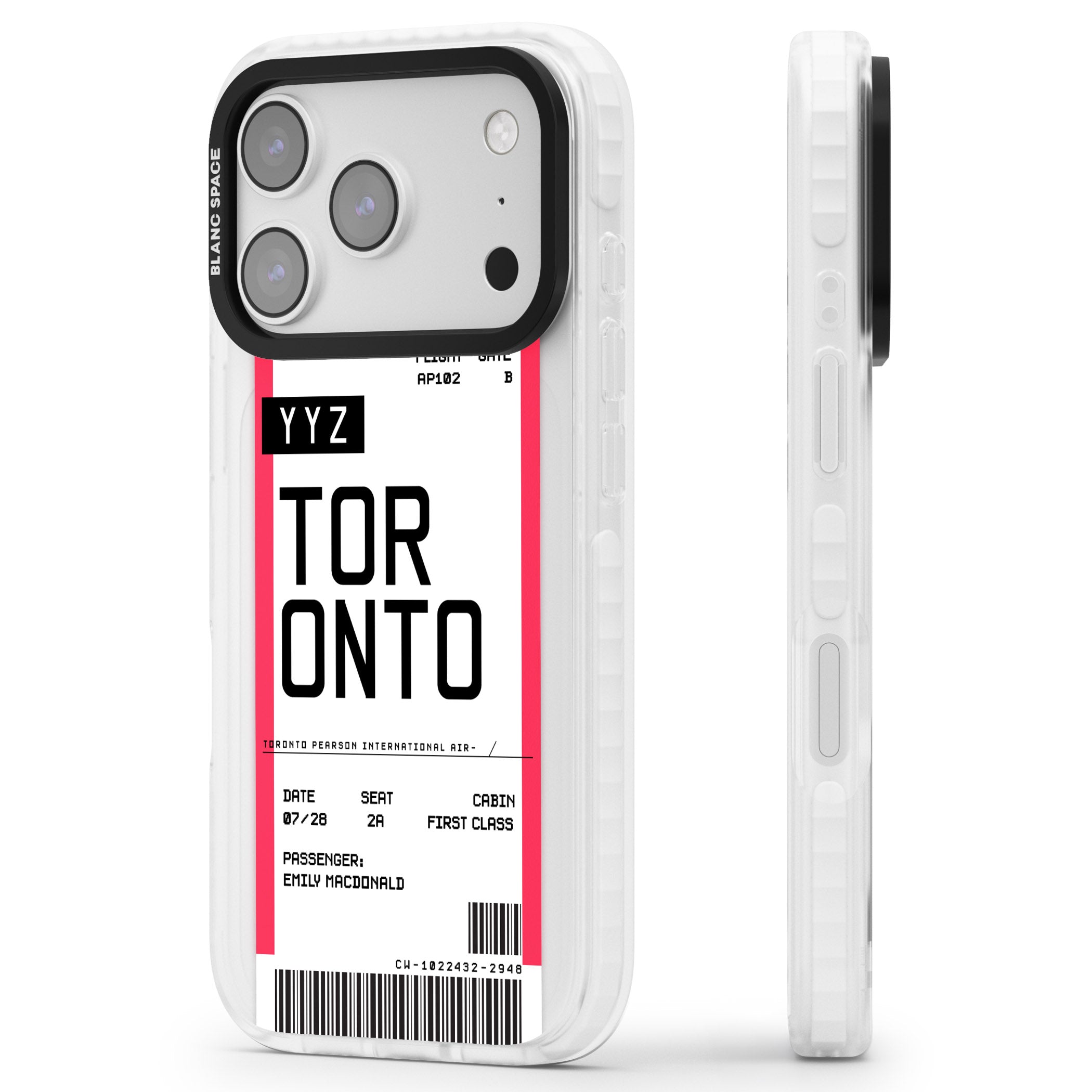 Personalised Toronto Boarding Pass iPhone 17 Pro Impact Clear Phone Case Side Profile