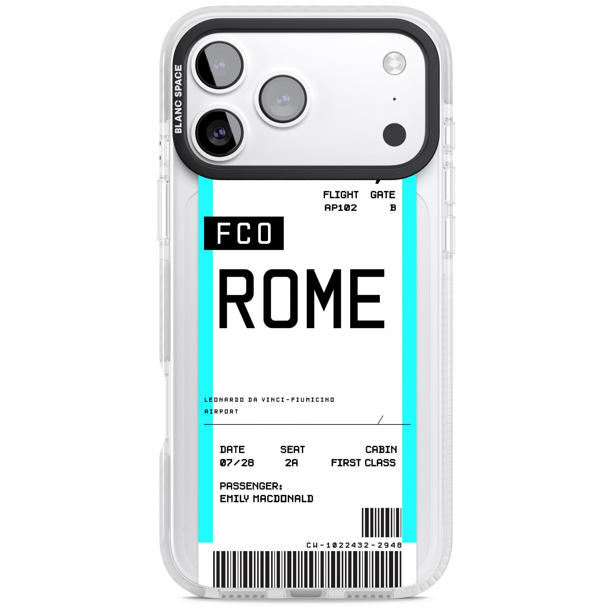 Personalised Rome Boarding Pass iPhone 17 Pro Impact Clear Phone Case
