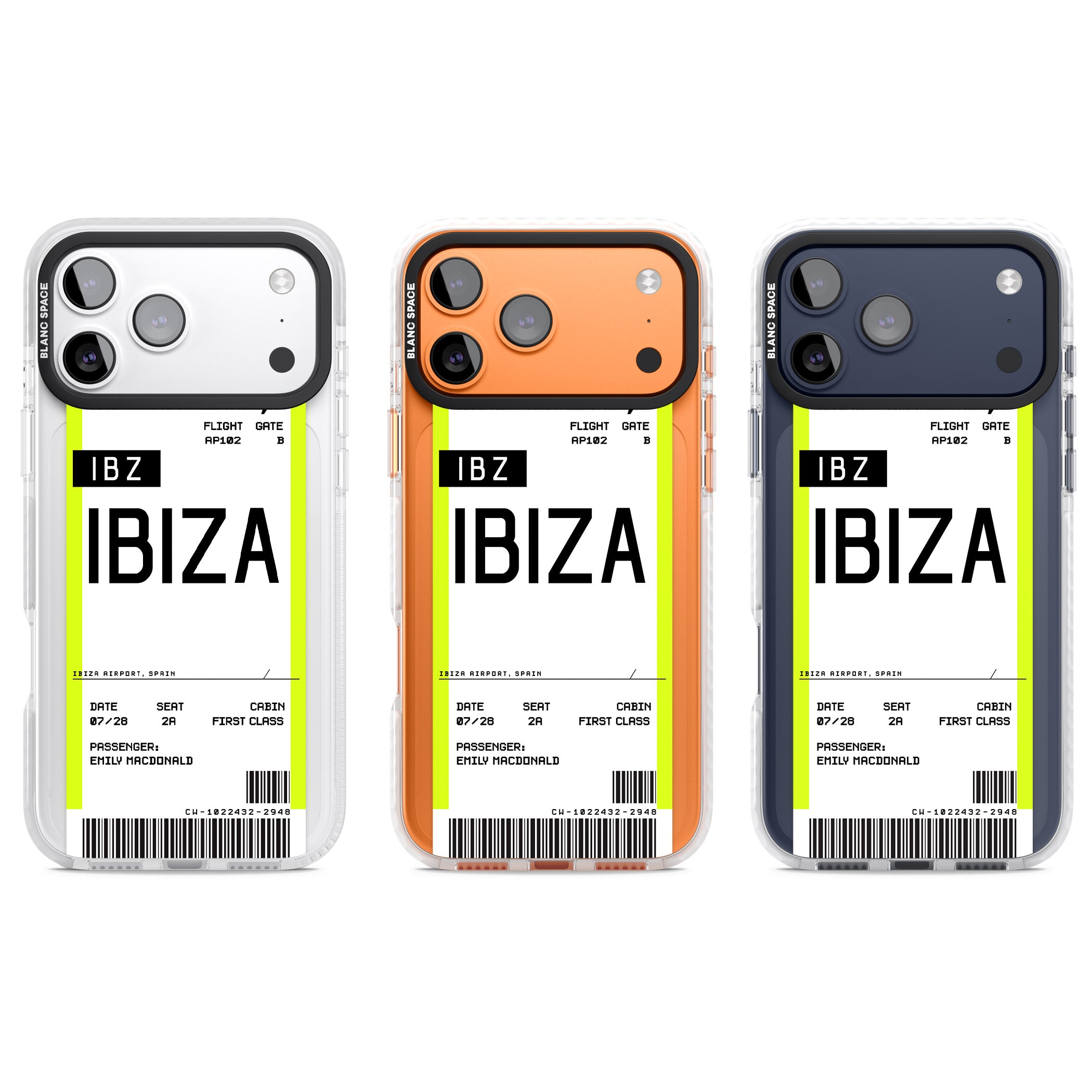 Personalised Ibiza Boarding Pass iPhone 17 Pro Impact Clear Phone Case APT Impact Protection