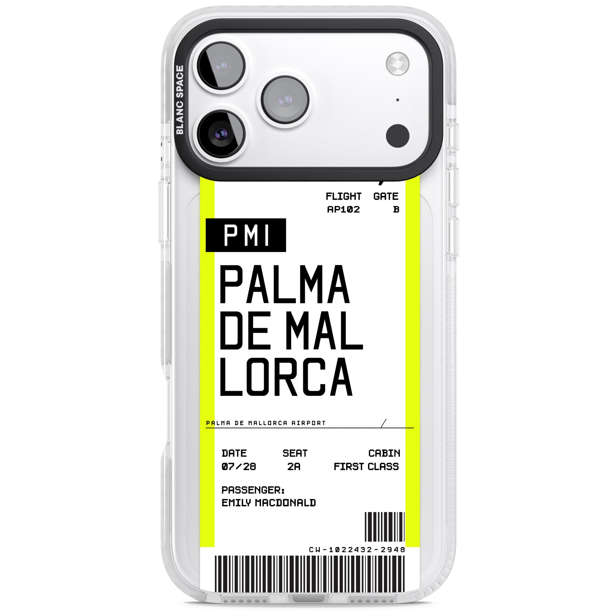 Personalised Palma De Mallorca Boarding Pass iPhone 17 Pro Max Impact Clear Phone Case