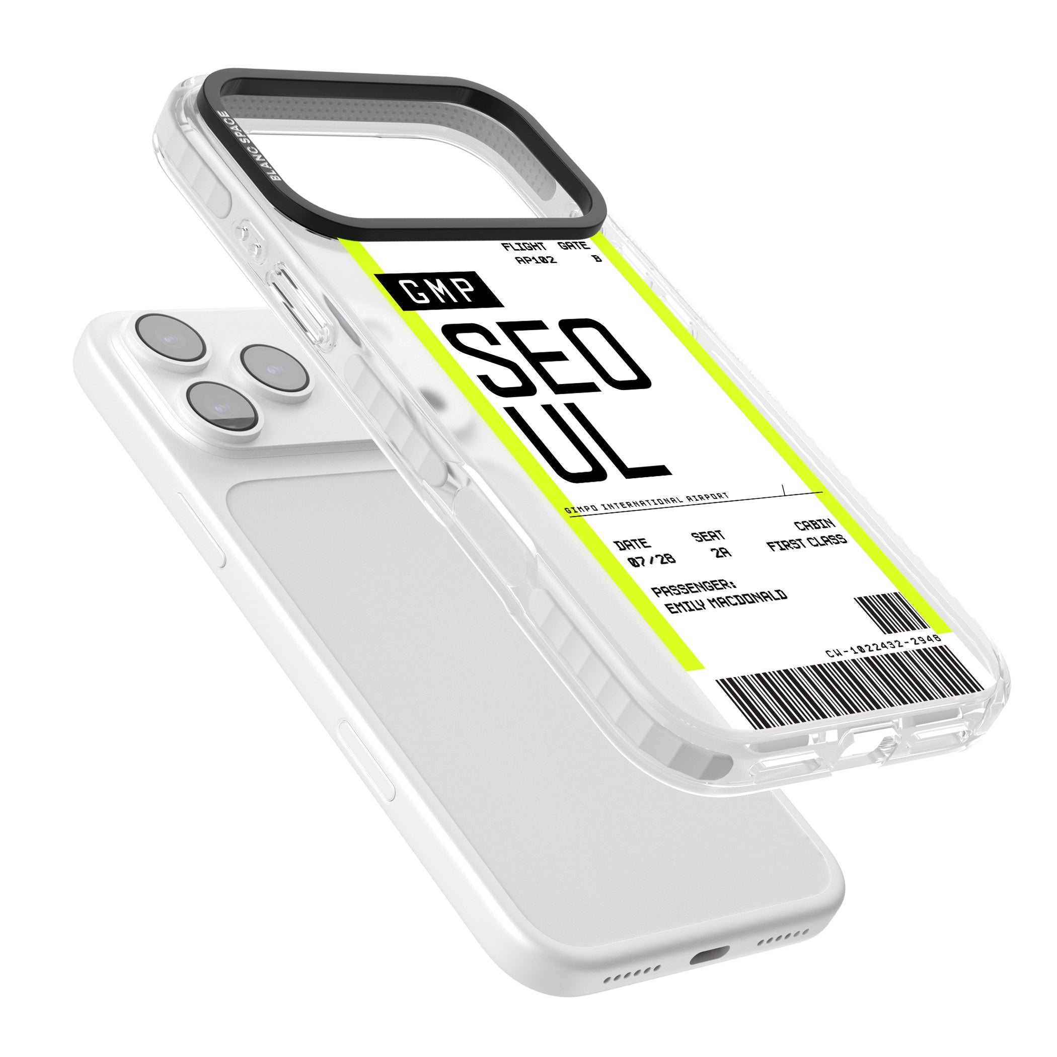 Personalised Seoul Boarding Pass iPhone 17 Pro Impact Clear Phone Case Colours