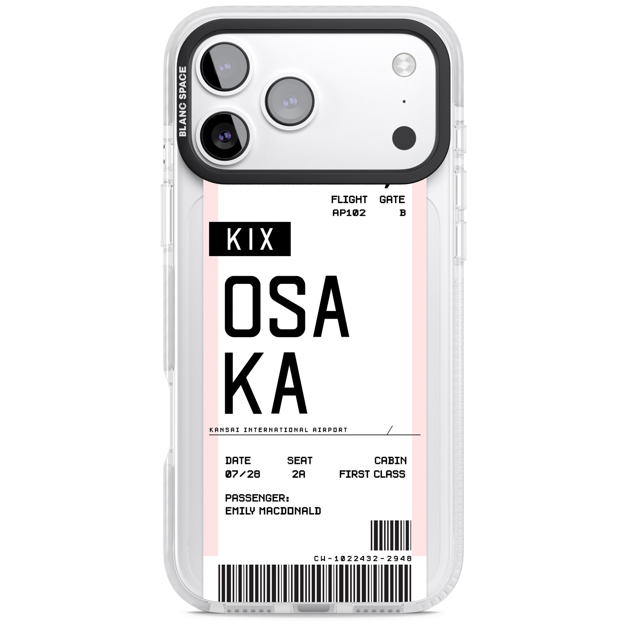 Personalised Osaka Boarding Pass iPhone 17 Pro Impact Clear Phone Case