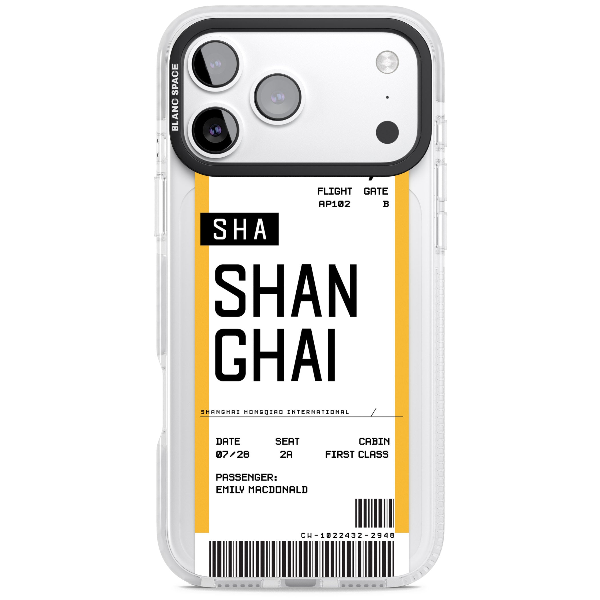 Personalised Shanghai Boarding Pass iPhone 17 Pro Impact Clear Phone Case