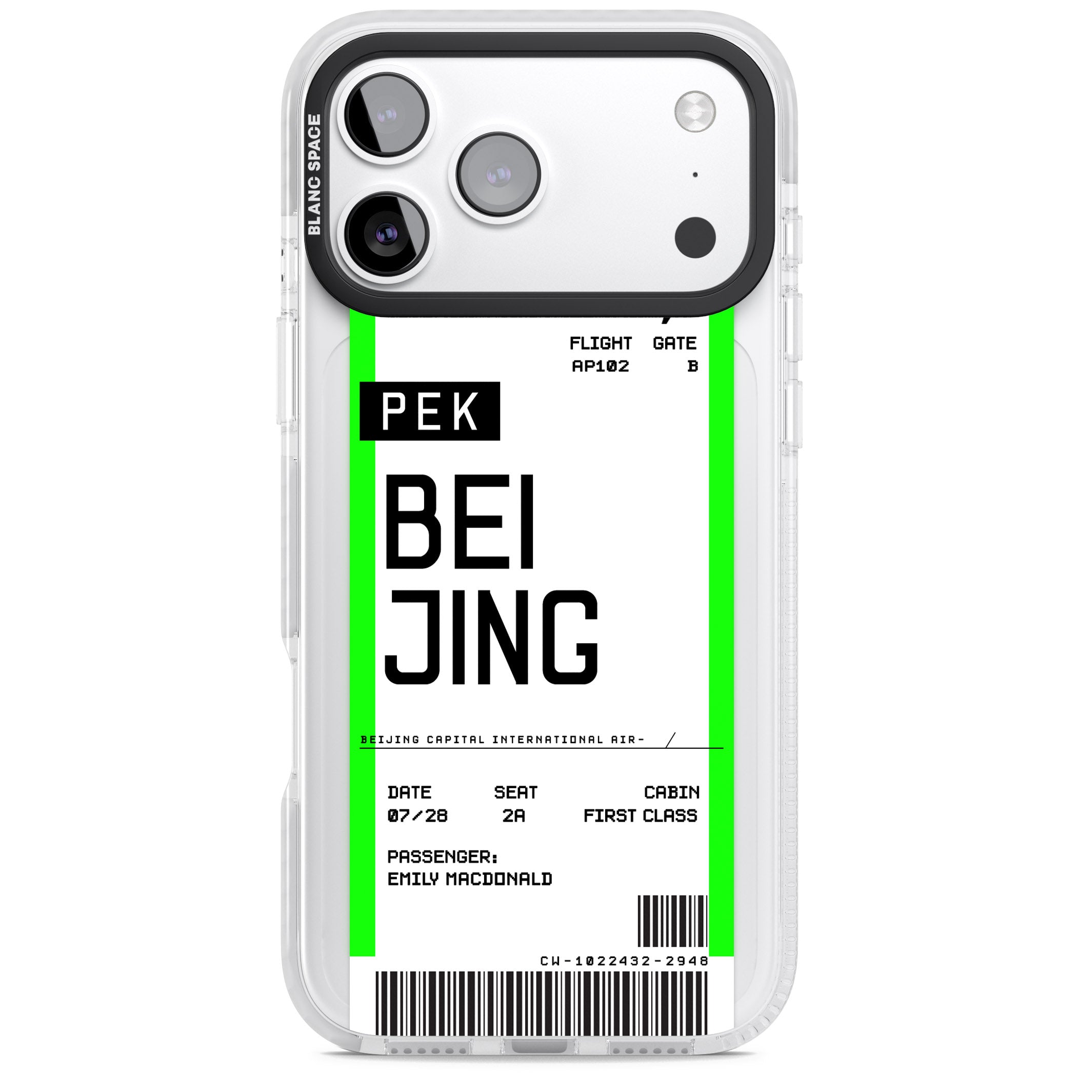 Personalised Beijing Boarding Pass iPhone 17 Pro Impact Clear Phone Case