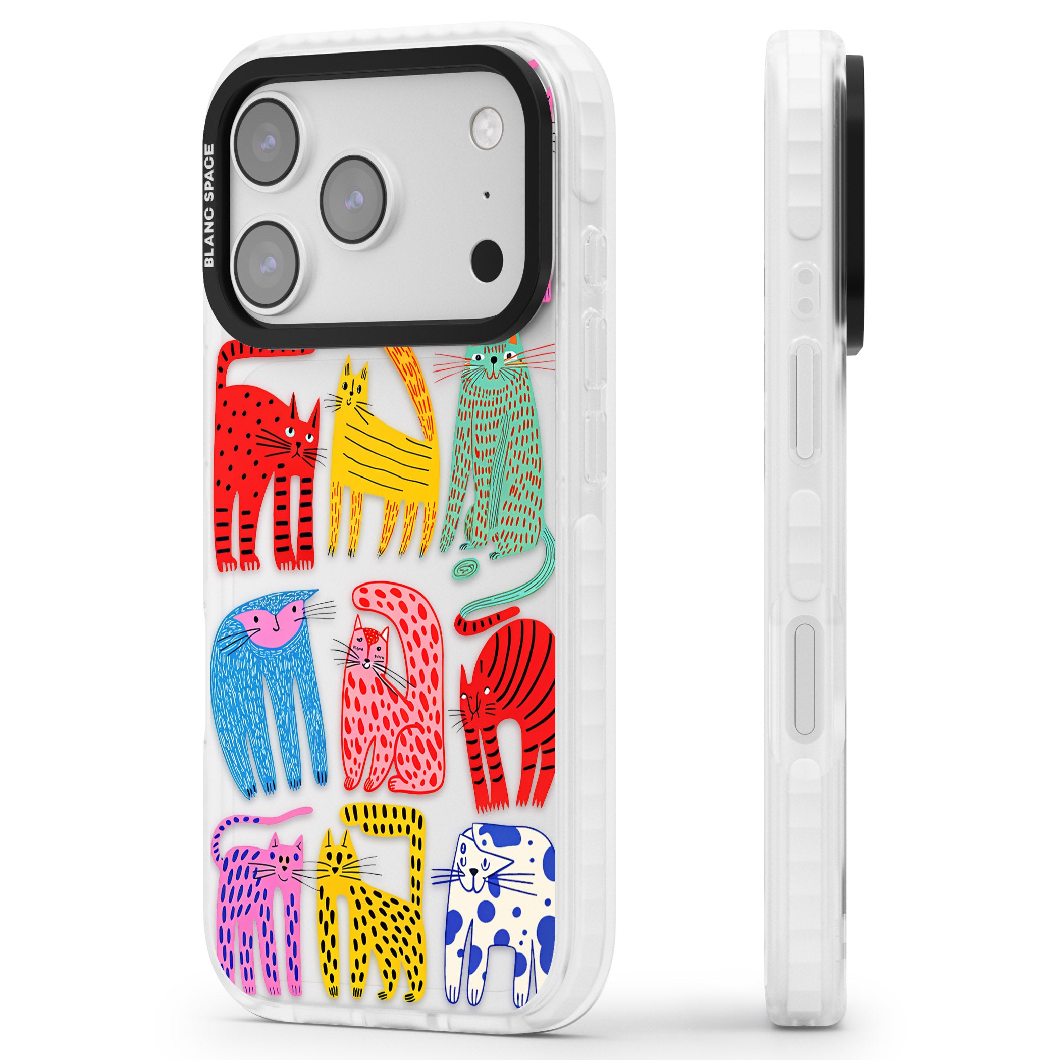 Abstract Colourful Cats iPhone 17 Pro Impact Clear Phone Case Side Profile