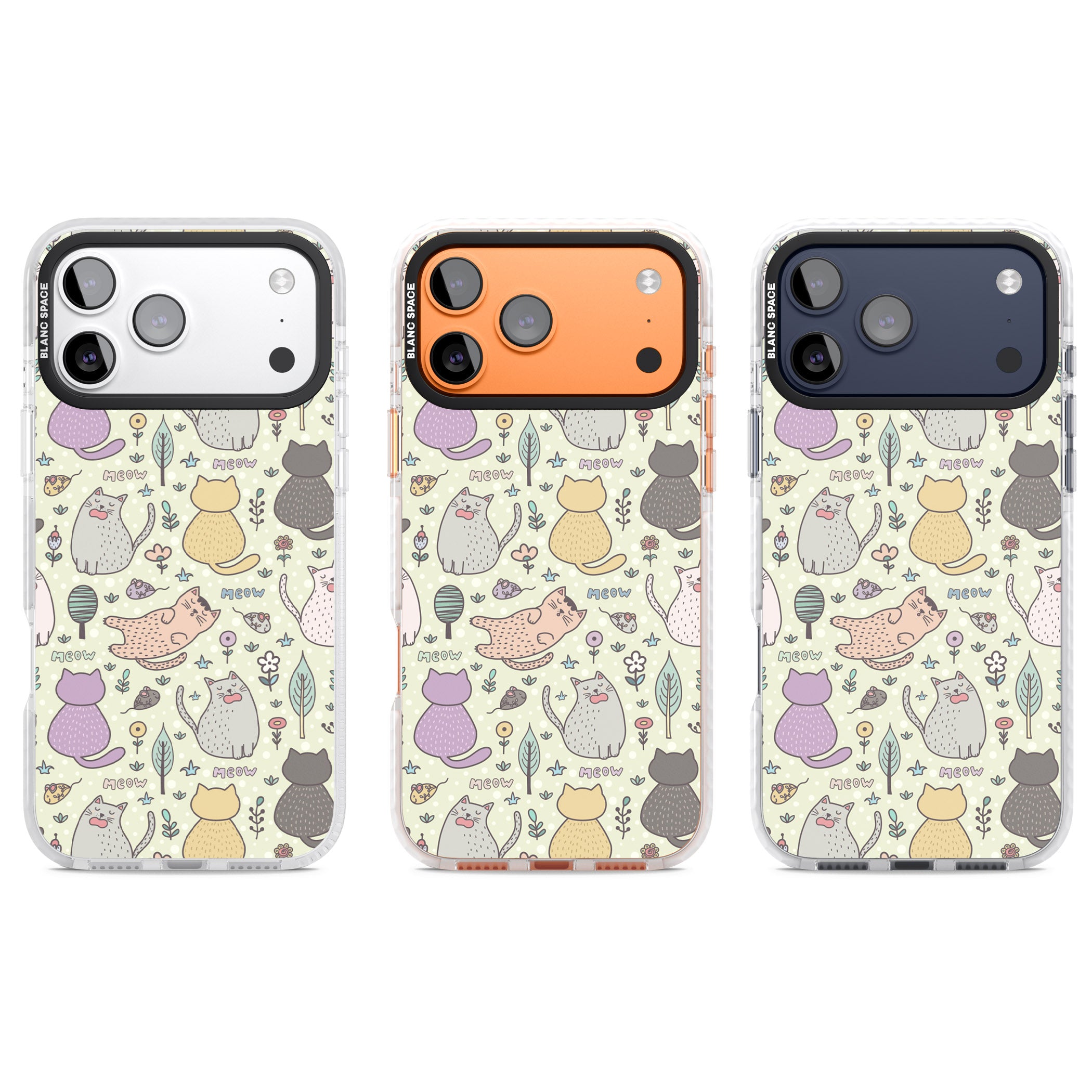 Cat Pattern Cream iPhone 17 Pro Impact Clear Phone Case APT Impact Protection