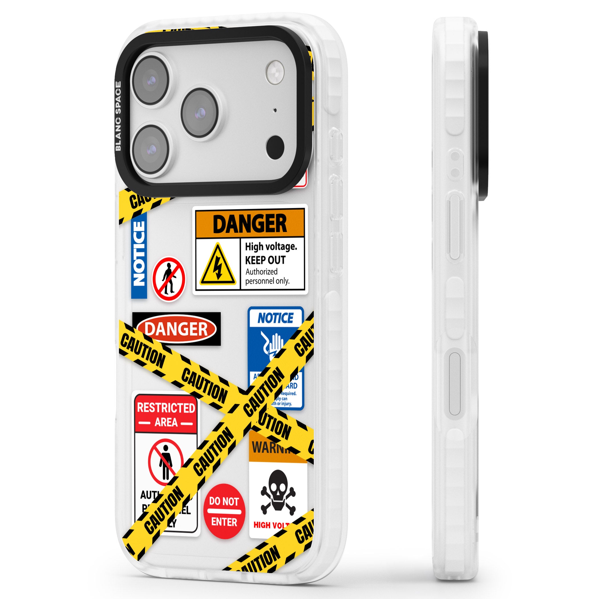 Caution Sign iPhone 17 Pro Impact Clear Phone Case Side Profile