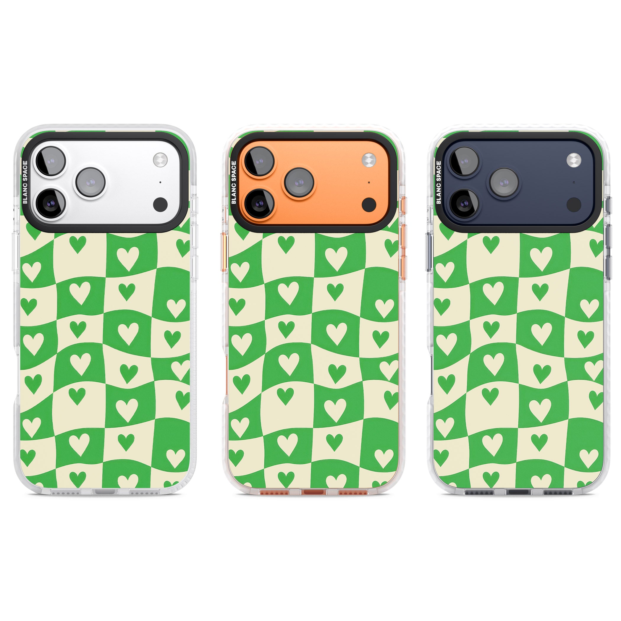 Green Wavy Checked Hearts iPhone 17 Pro Impact Clear Phone Case APT Impact Protection