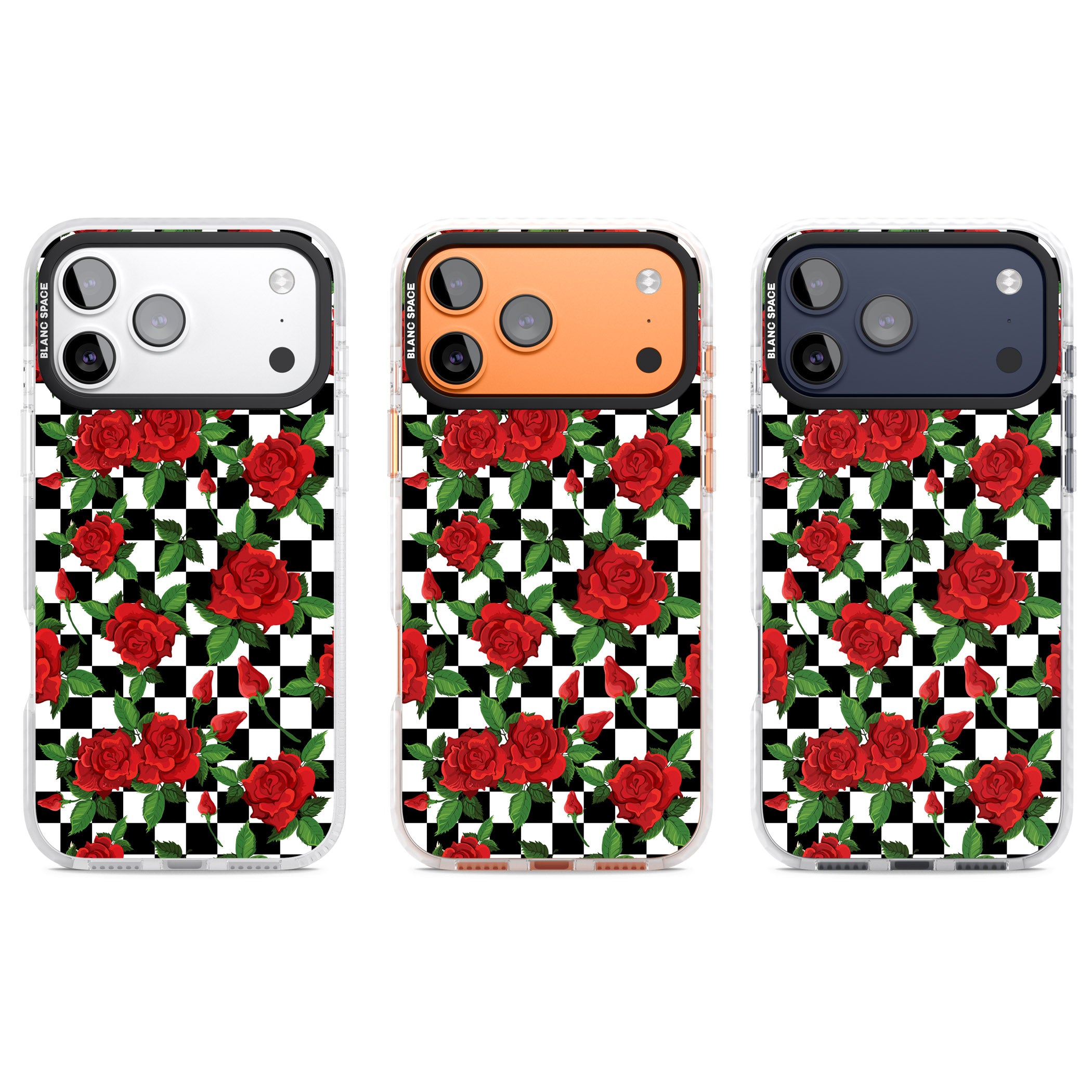 Checkered Roses iPhone 17 Pro Impact Clear Phone Case APT Impact Protection