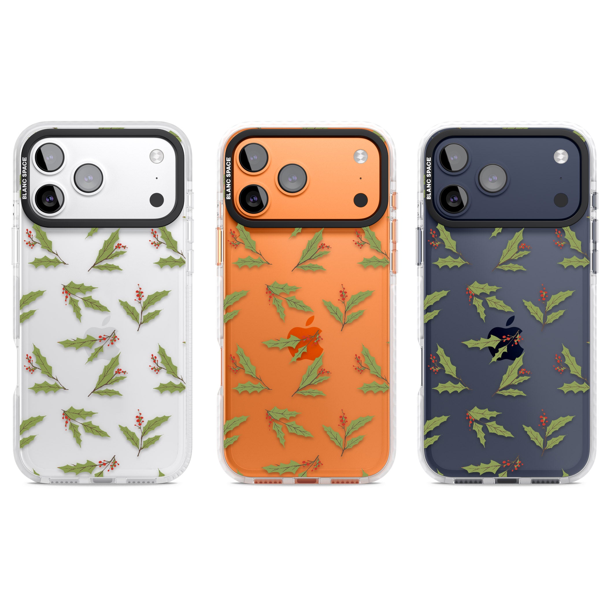 Christmas Holly Pattern iPhone 17 Pro Impact Clear Phone Case APT Impact Protection