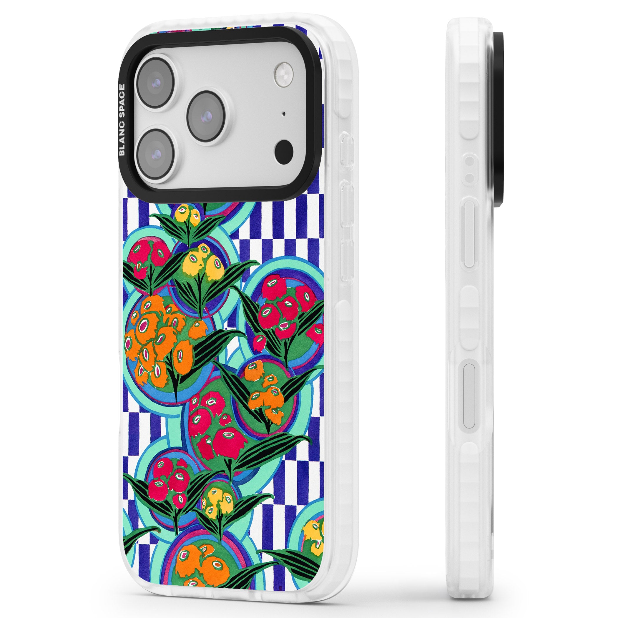 Vintage Fruit Plates iPhone 17 Pro Impact Clear Phone Case Side Profile