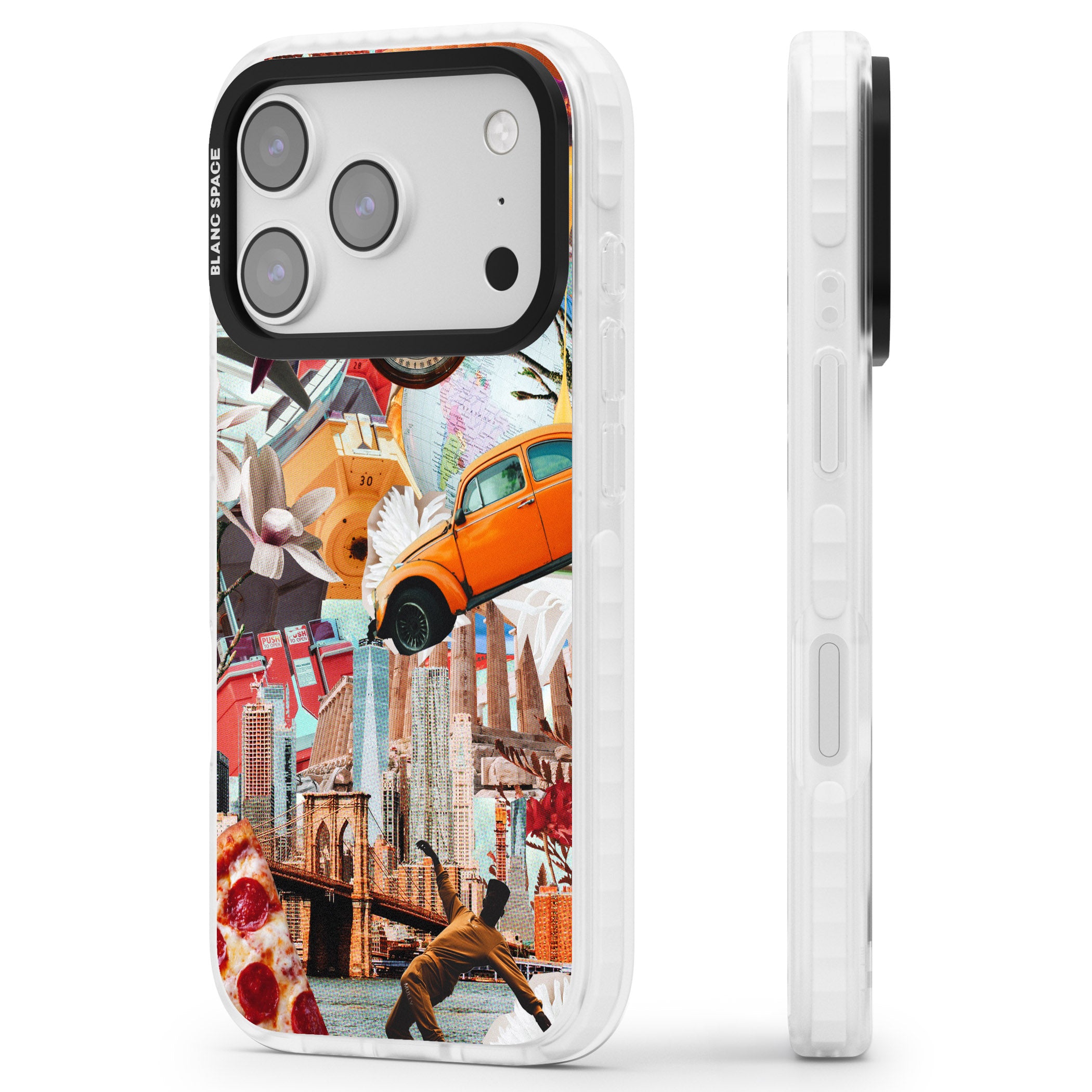 Bold New York Collage iPhone 17 Pro Impact Clear Phone Case Side Profile