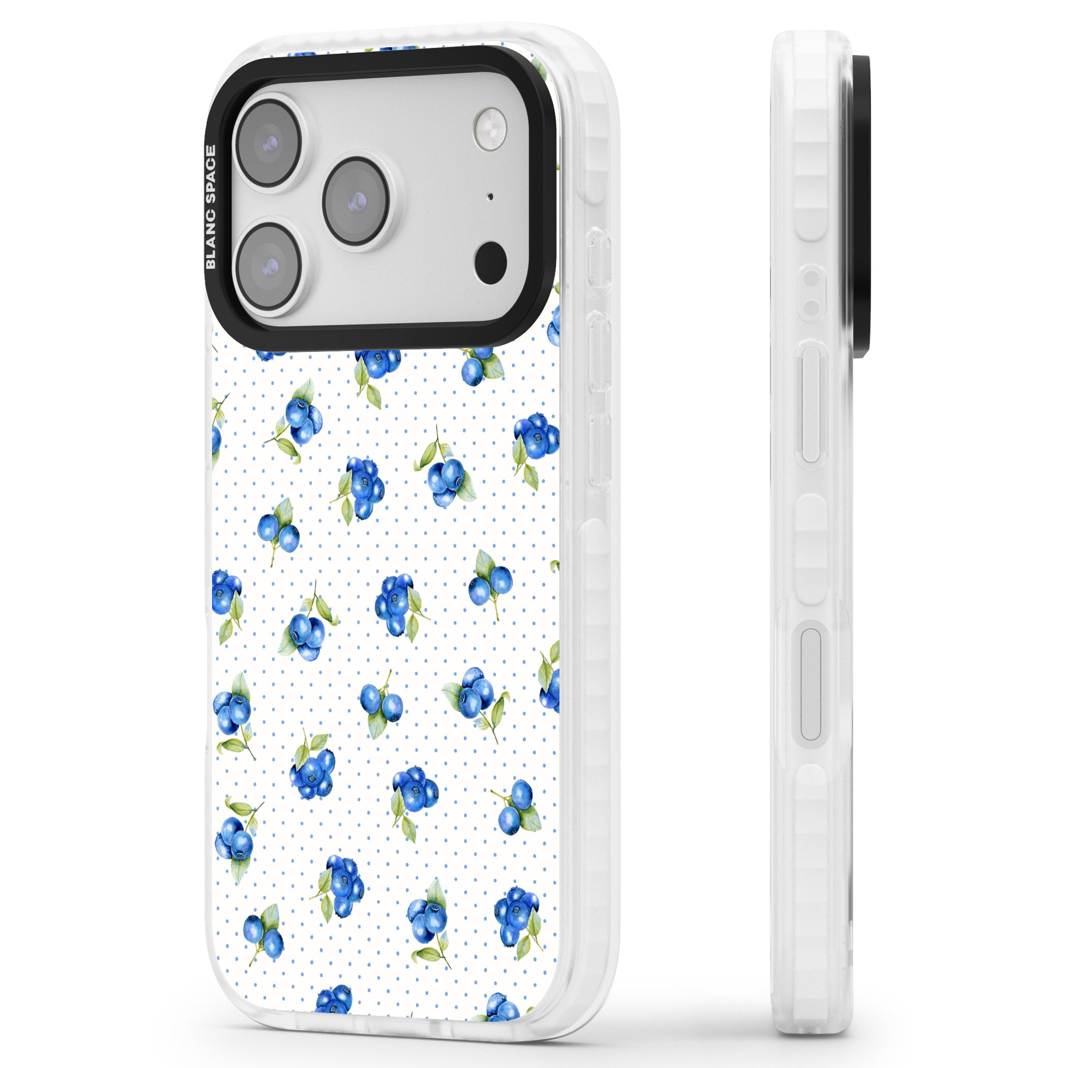 Blueberry Picnic iPhone 17 Pro Impact Clear Phone Case Side Profile