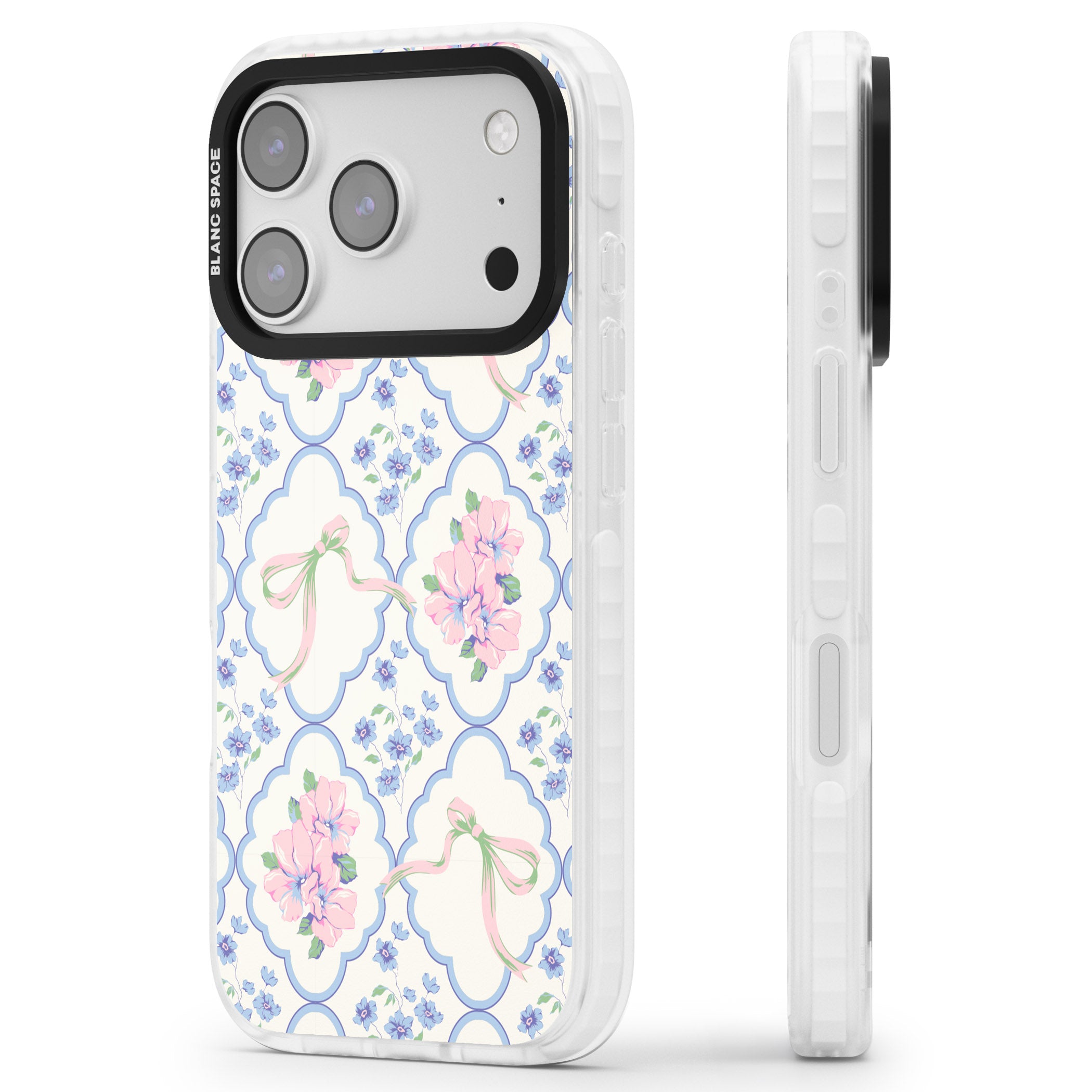 Coquette Flowers & Bows iPhone 17 Pro Max Impact Clear Phone Case Side Profile