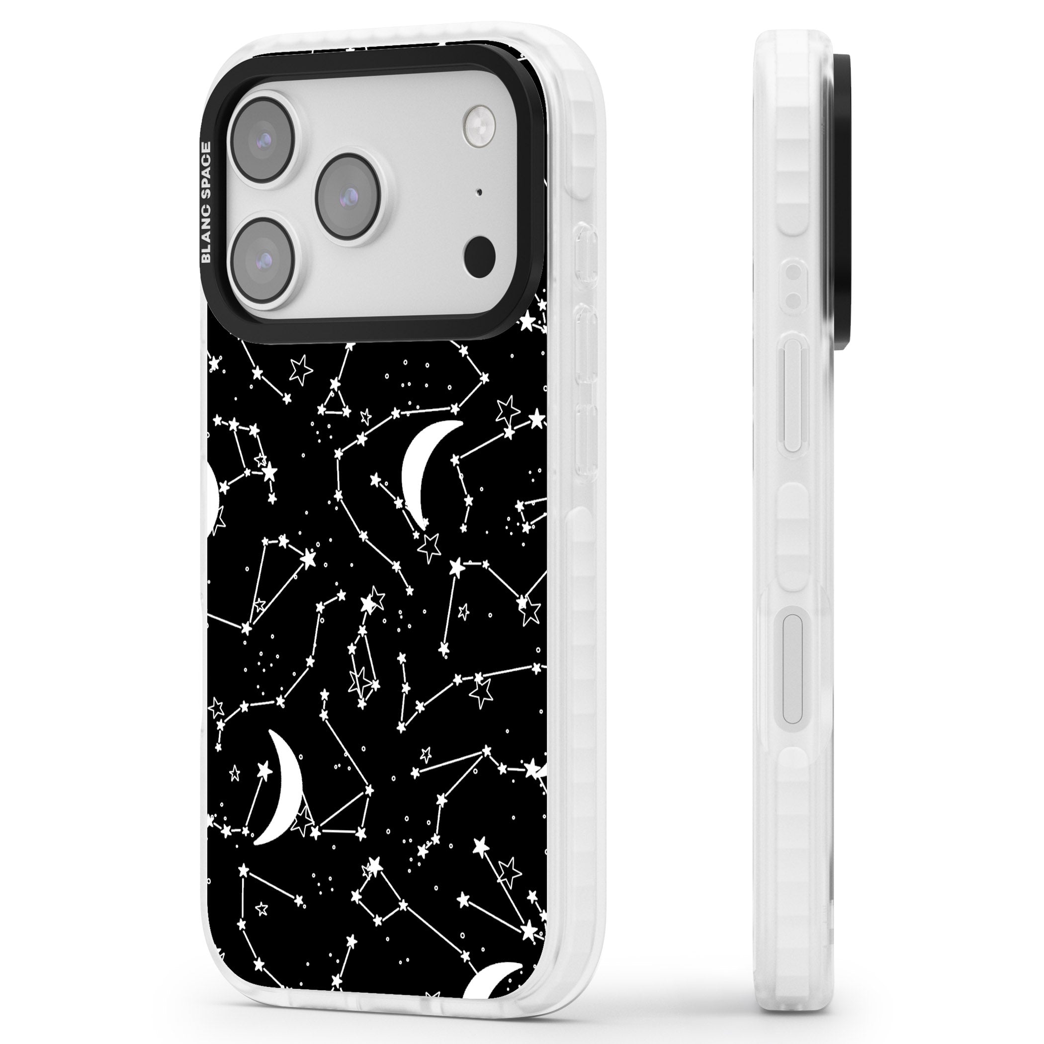 Black Celestial Constellations iPhone 17 Pro Impact Clear Phone Case Side Profile