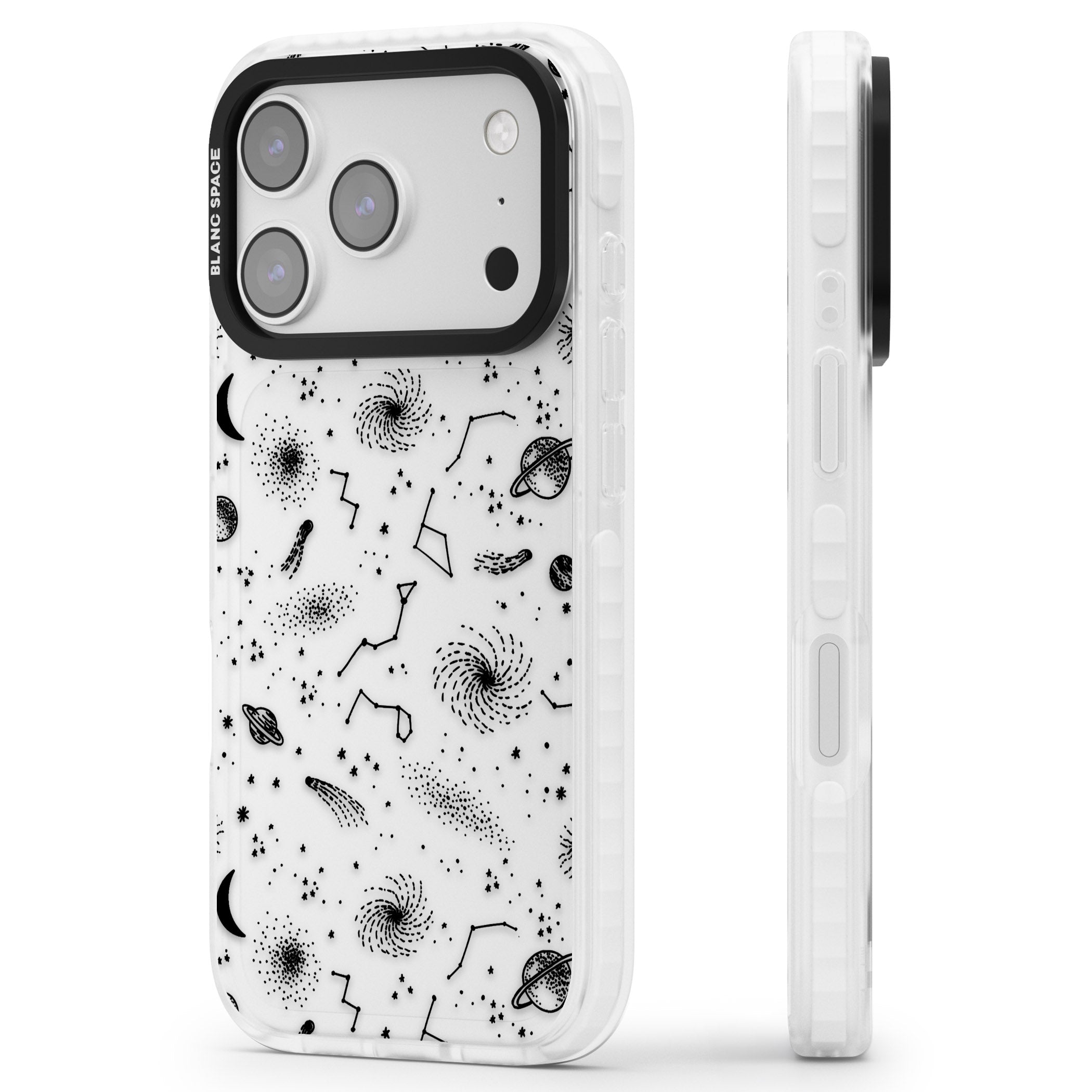 Galactic Sketch iPhone 17 Pro Impact Clear Phone Case Side Profile