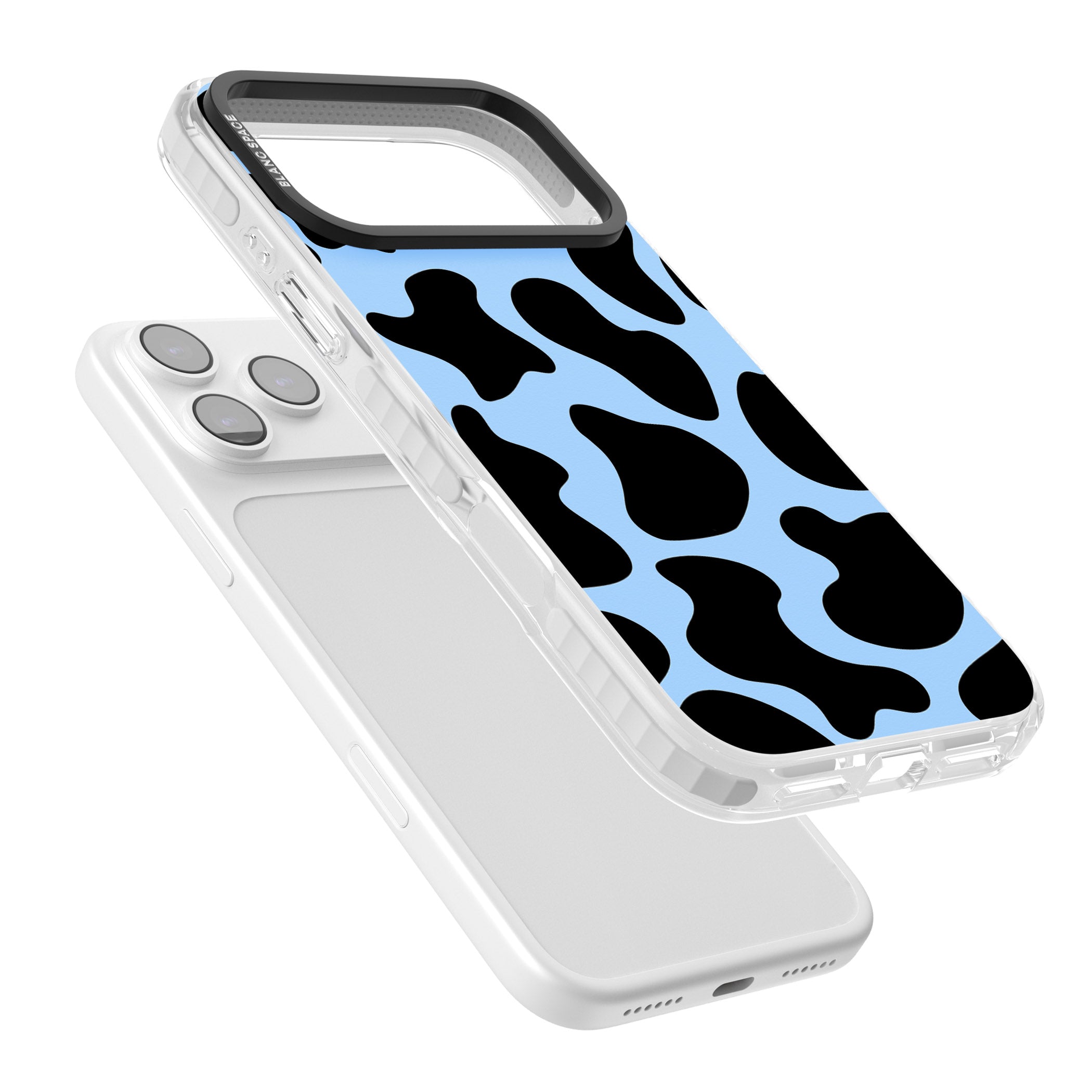 Blue And Black Cow Print iPhone 17 Pro Impact Clear Phone Case Colours
