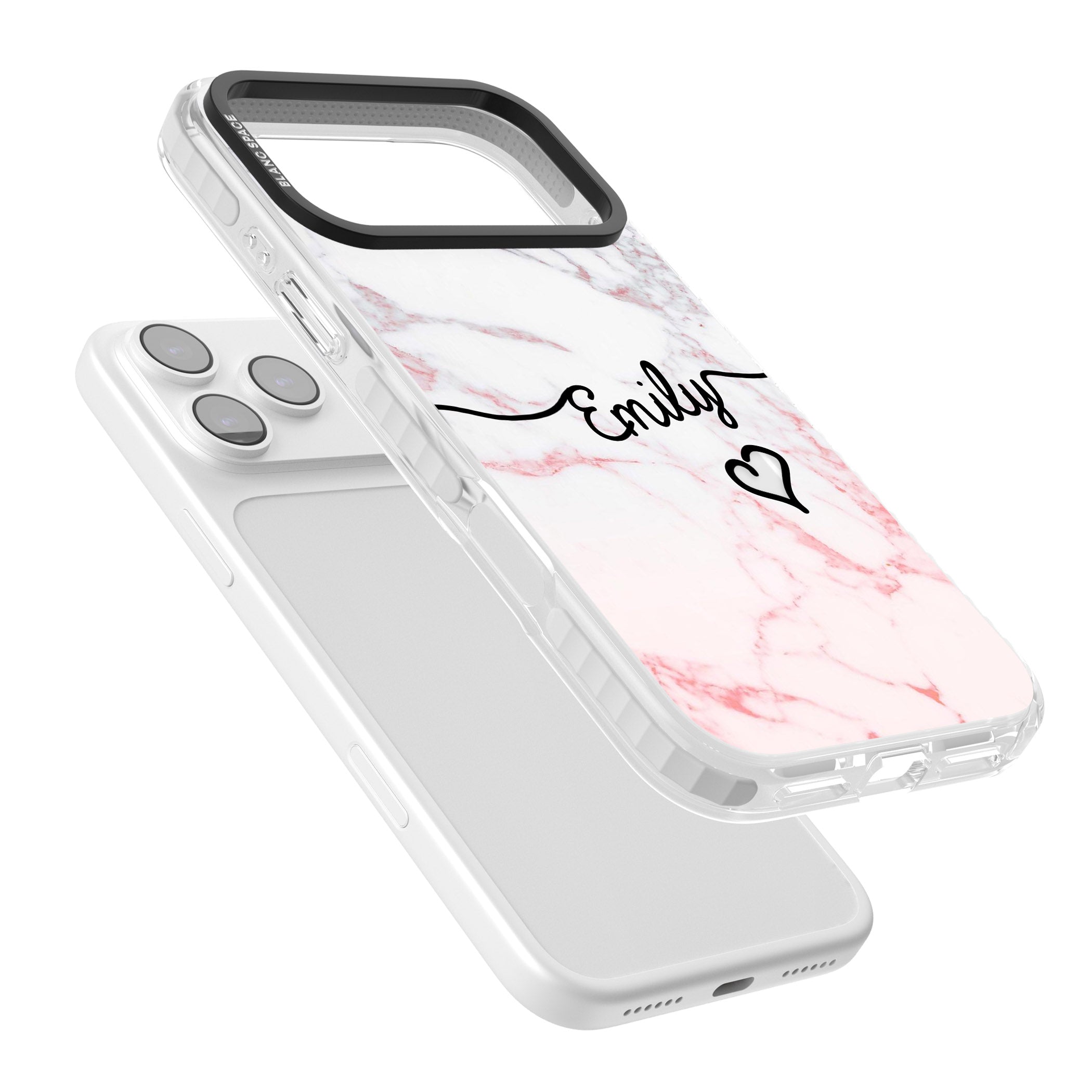 Personalised Pink Fade Marble Heart iPhone 17 Pro Impact Clear Phone Case Colours