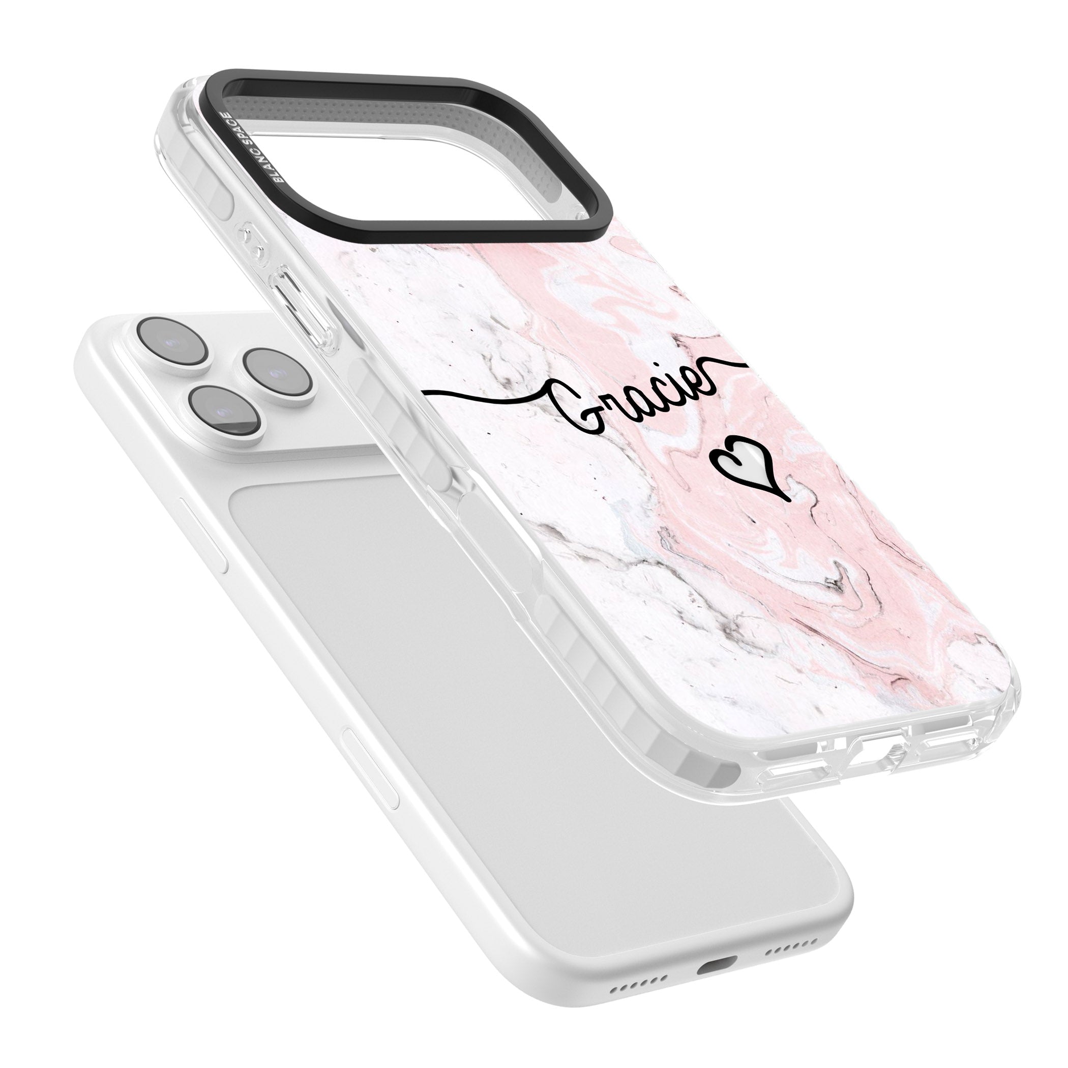 Personalised Pink Marble iPhone 17 Pro Impact Clear Phone Case Colours